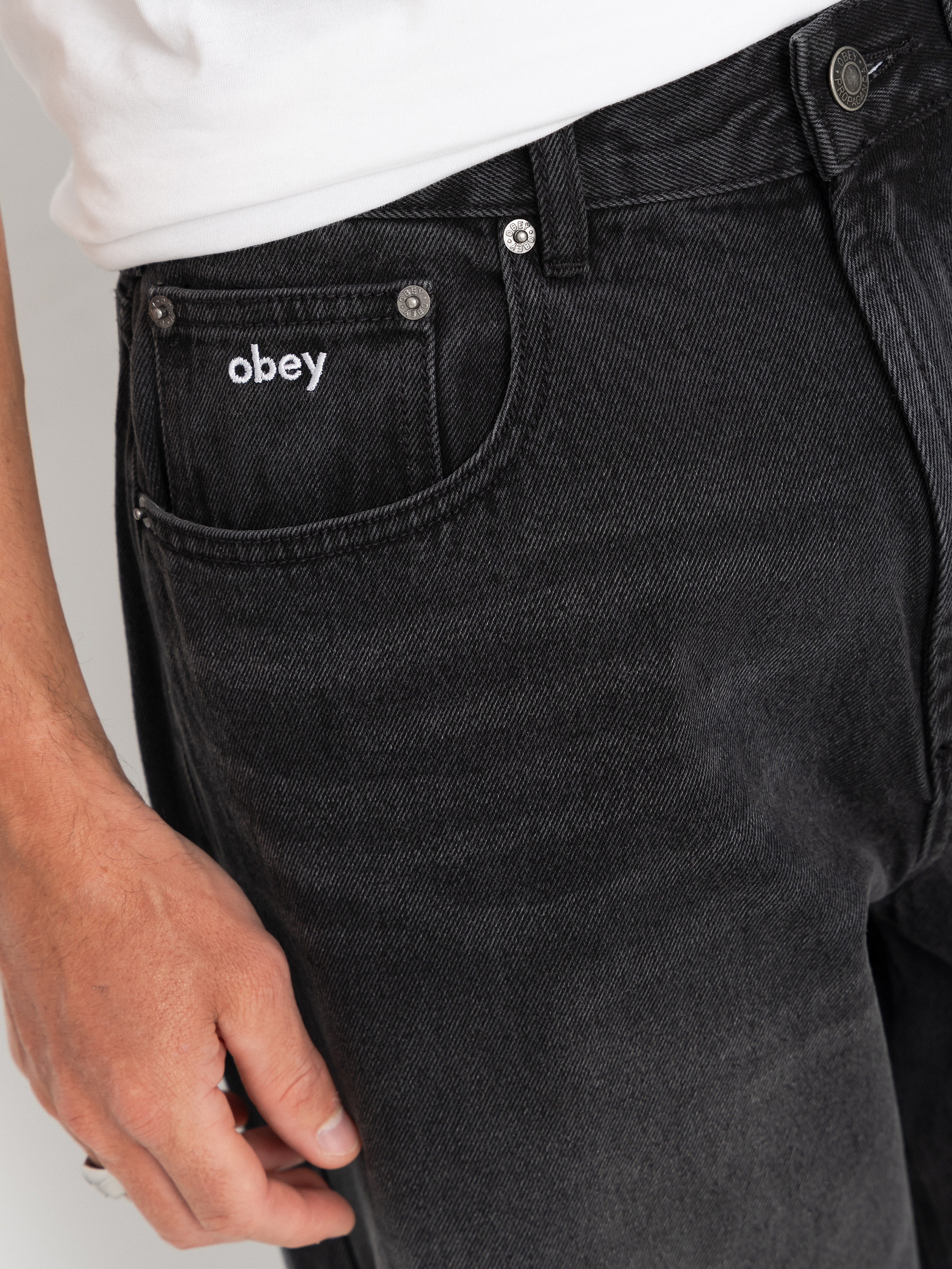 Kalhoty OBEY Bigwig Baggy Denim (heavy vintage black)