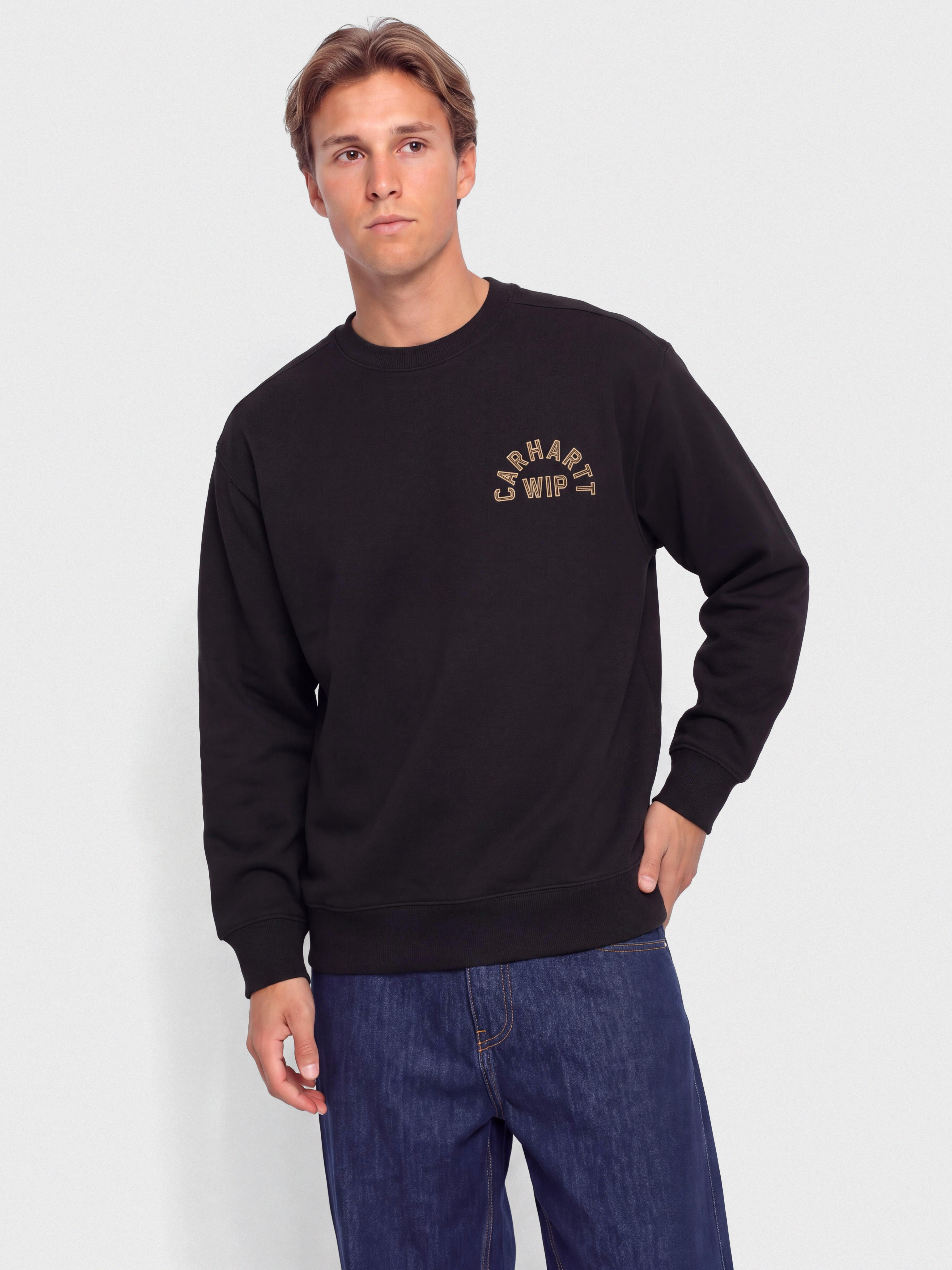Mikina Carhartt WIP Arch Script (black/hamilton brown/stone washed)