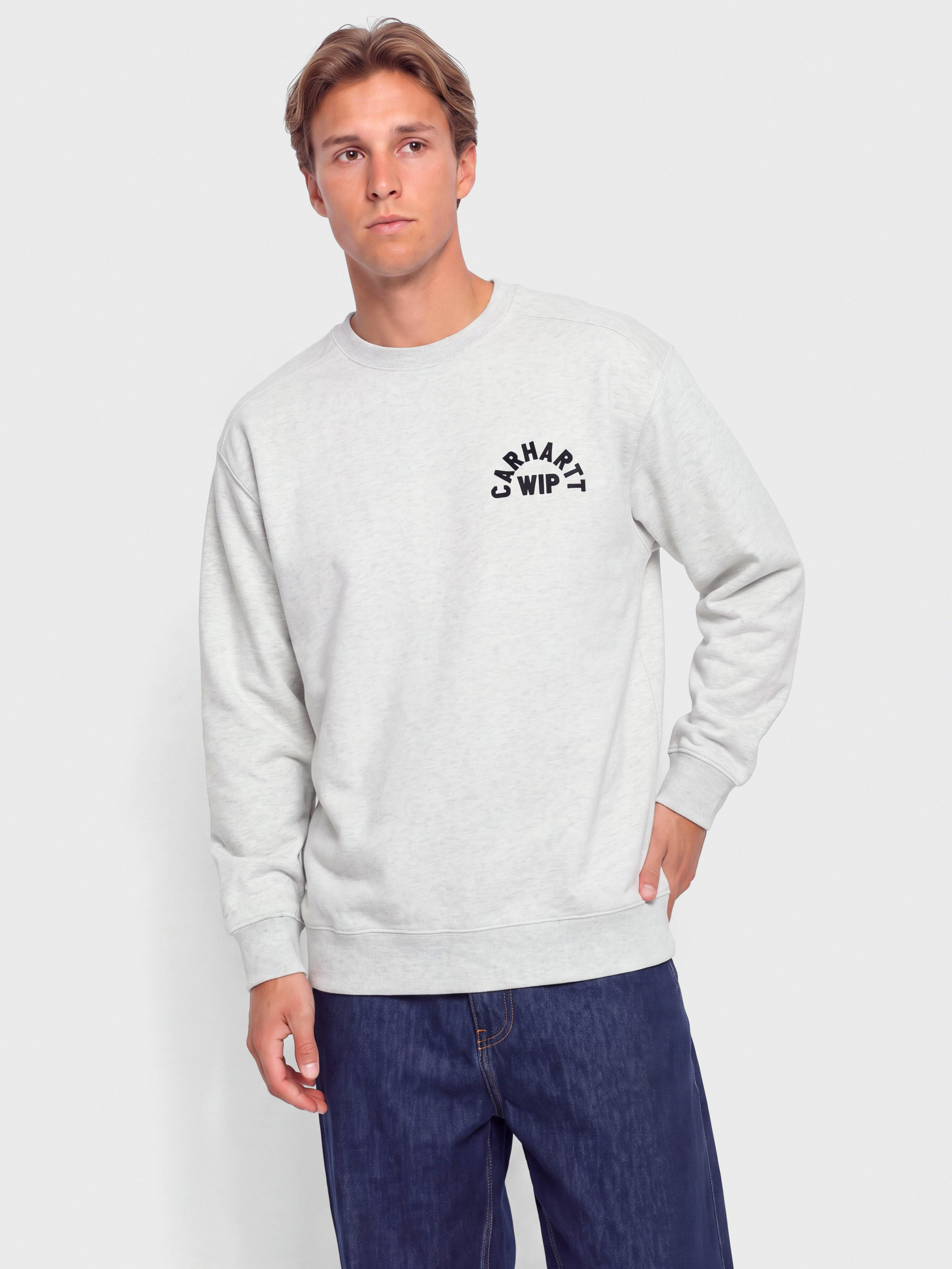Mikina Carhartt WIP Arch Script (ash heather/dark navy/stone washed)