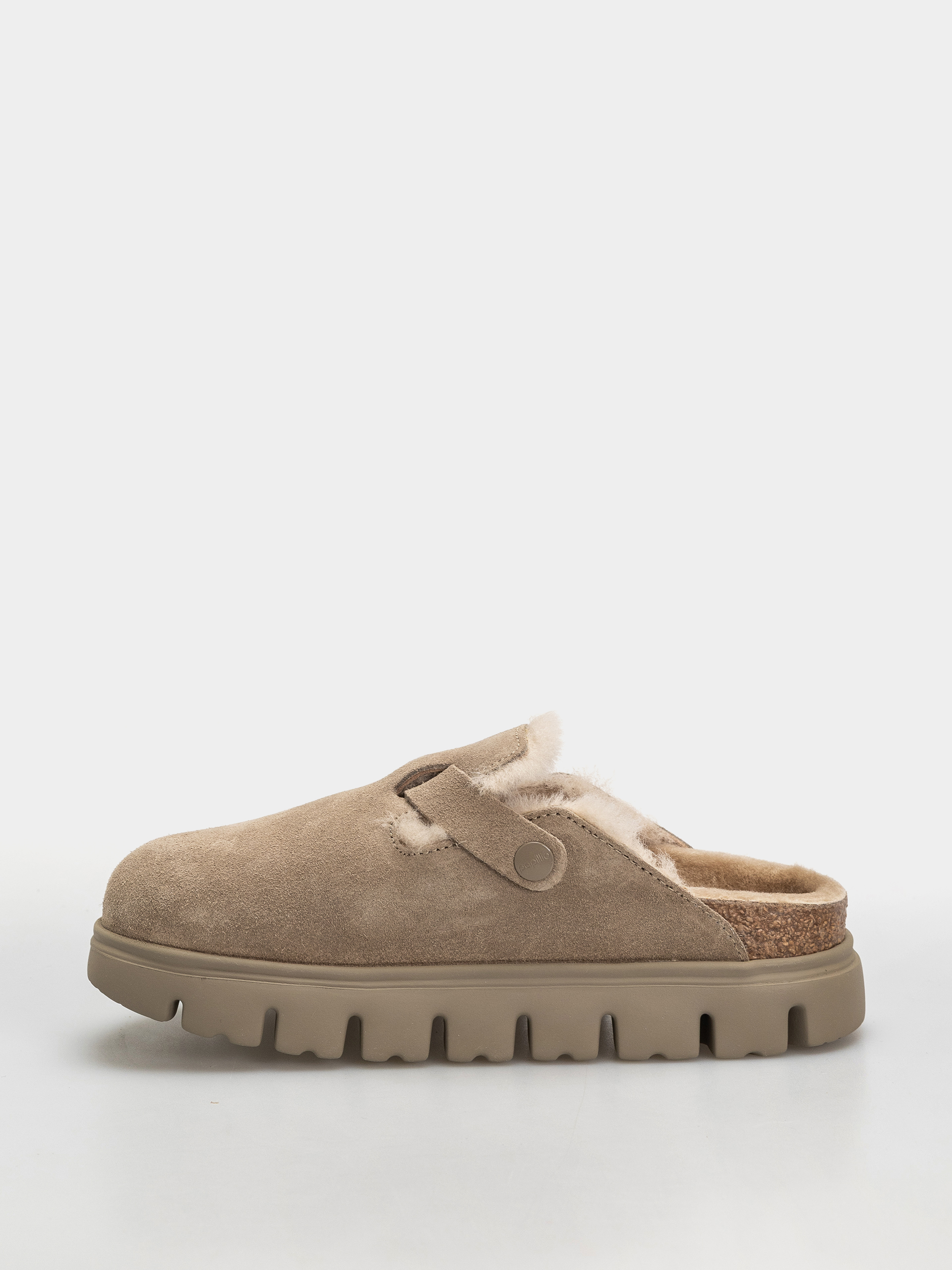 Plážovky Birkenstock Boston Chunky Shearling Suede Leather Narrow Wmn (taupe)