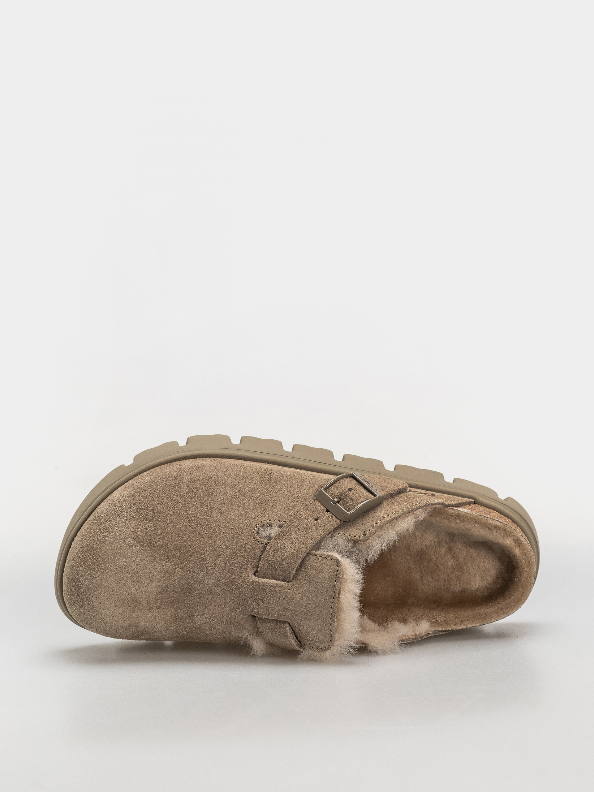 Plážovky Birkenstock Boston Chunky Shearling Suede Leather Narrow Wmn (taupe)