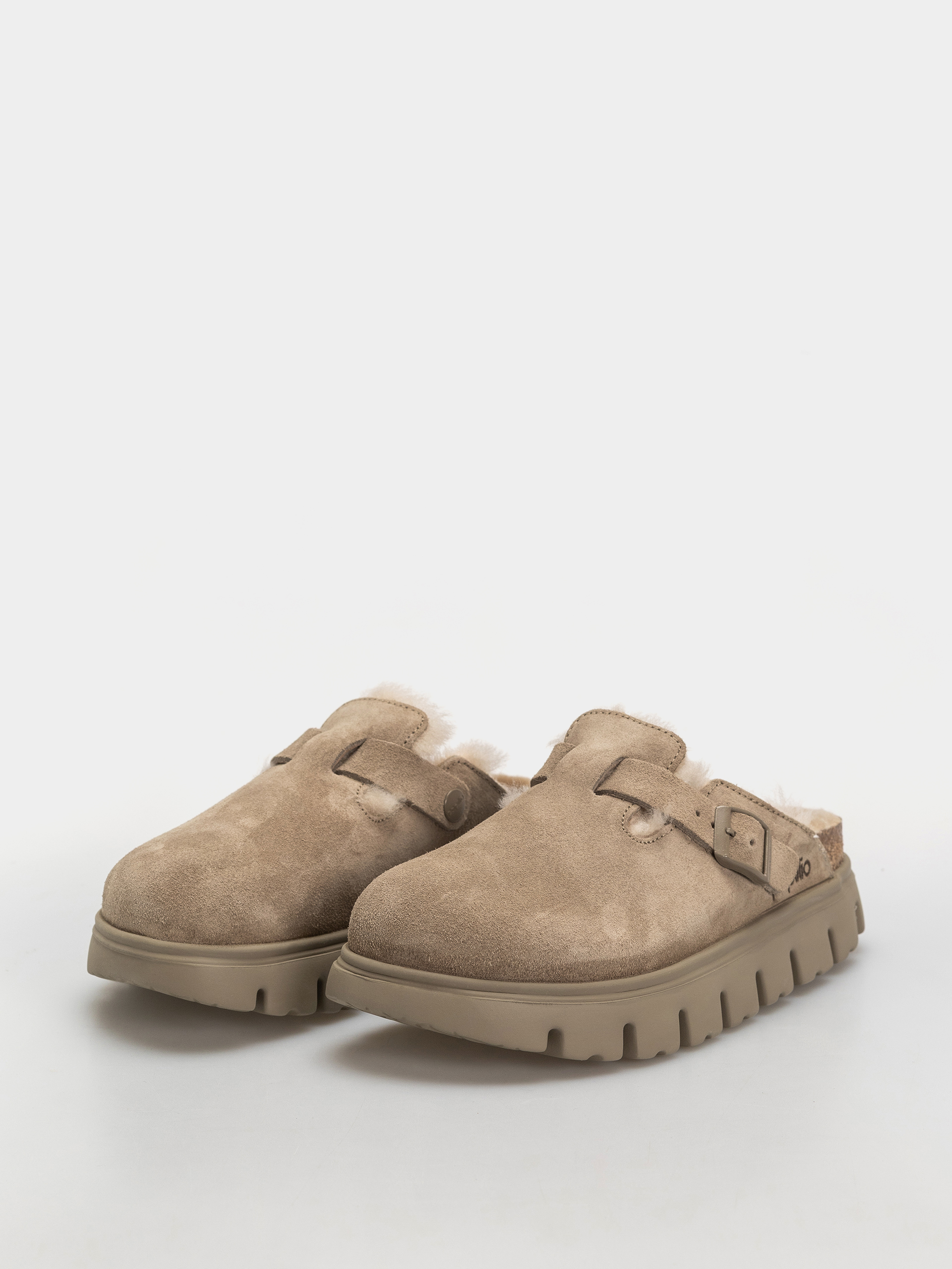 Plážovky Birkenstock Boston Chunky Shearling Suede Leather Narrow Wmn (taupe)