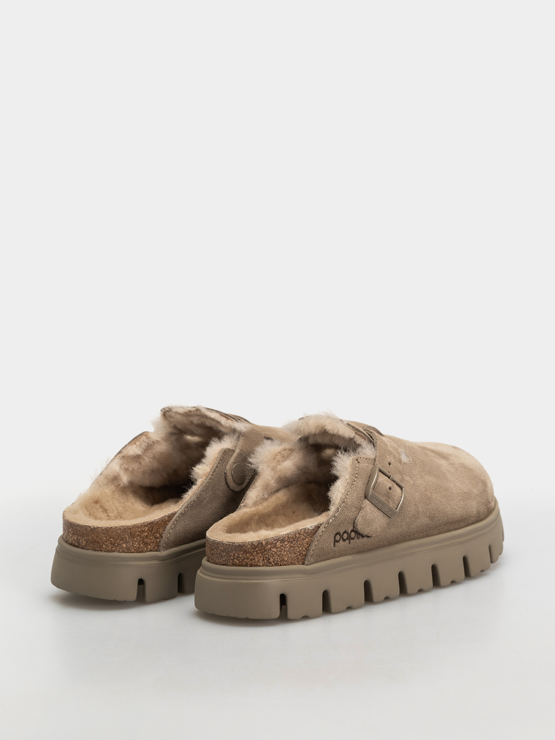Plážovky Birkenstock Boston Chunky Shearling Suede Leather Narrow Wmn (taupe)