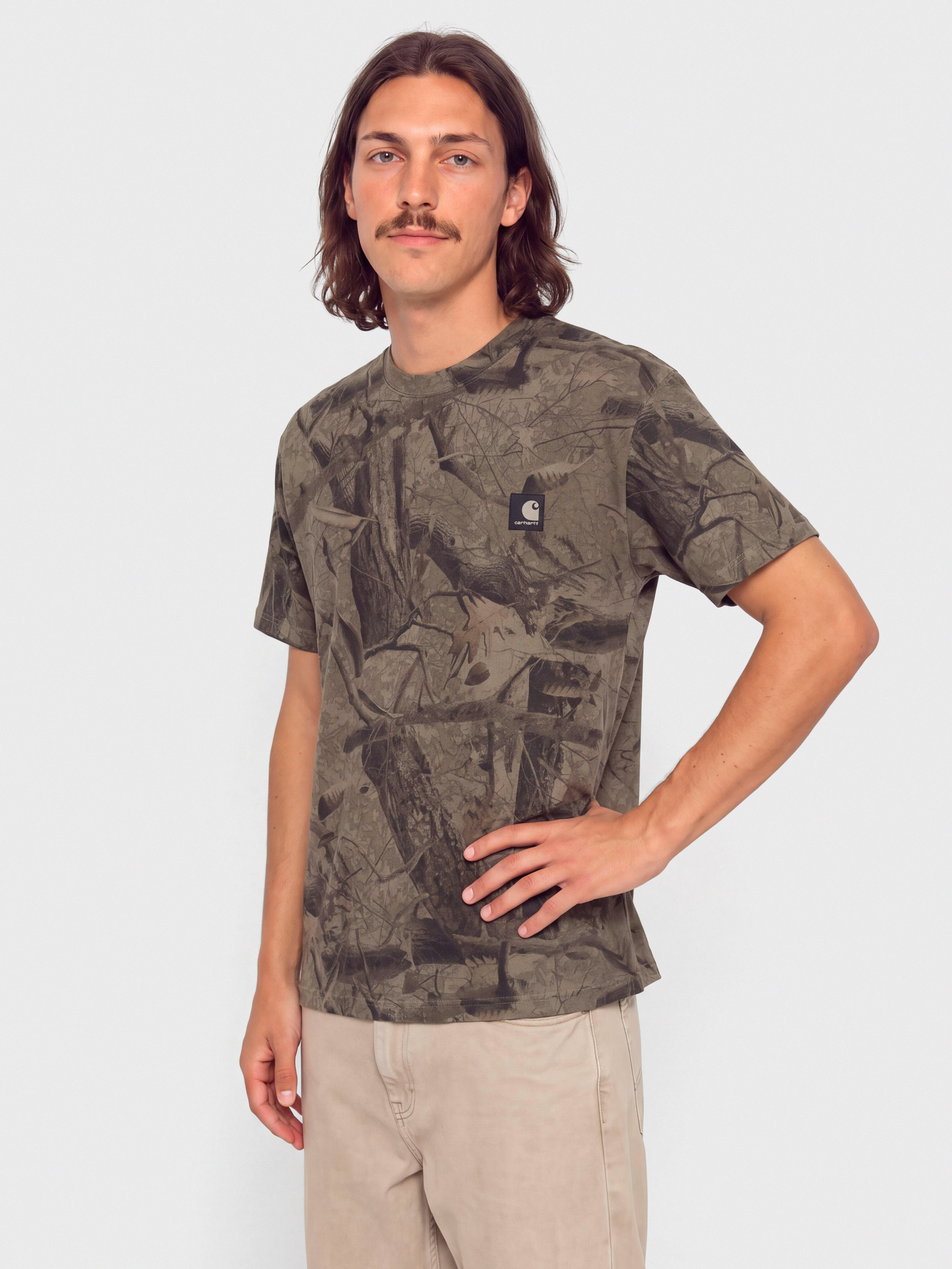 Tričko Carhartt WIP Feather Tree (camo feather tree khaki/shungite/garment dyed)