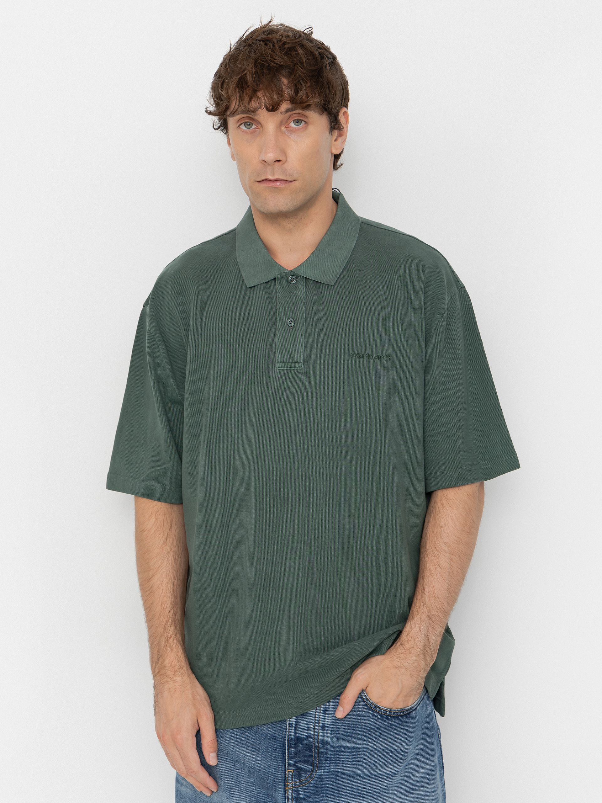 Tričko Carhartt WIP Wayne Polo (dark scarab/garment dyed)