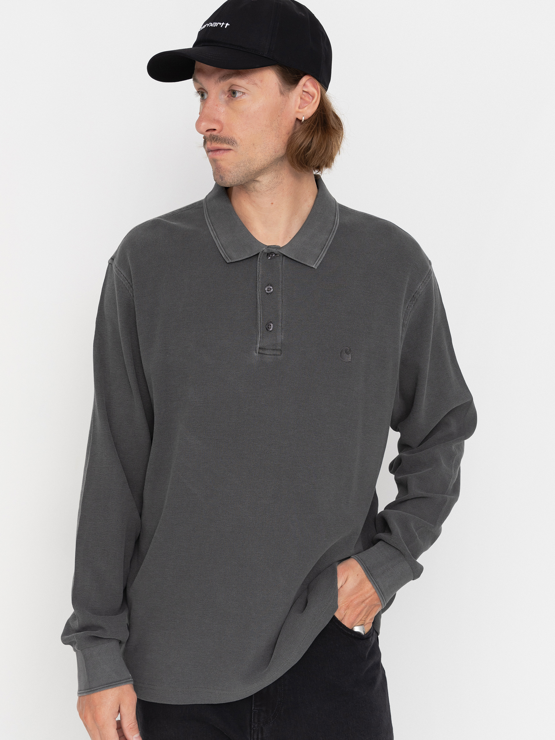 Triko Carhartt WIP Waffle Rugby (black/garment dyed)