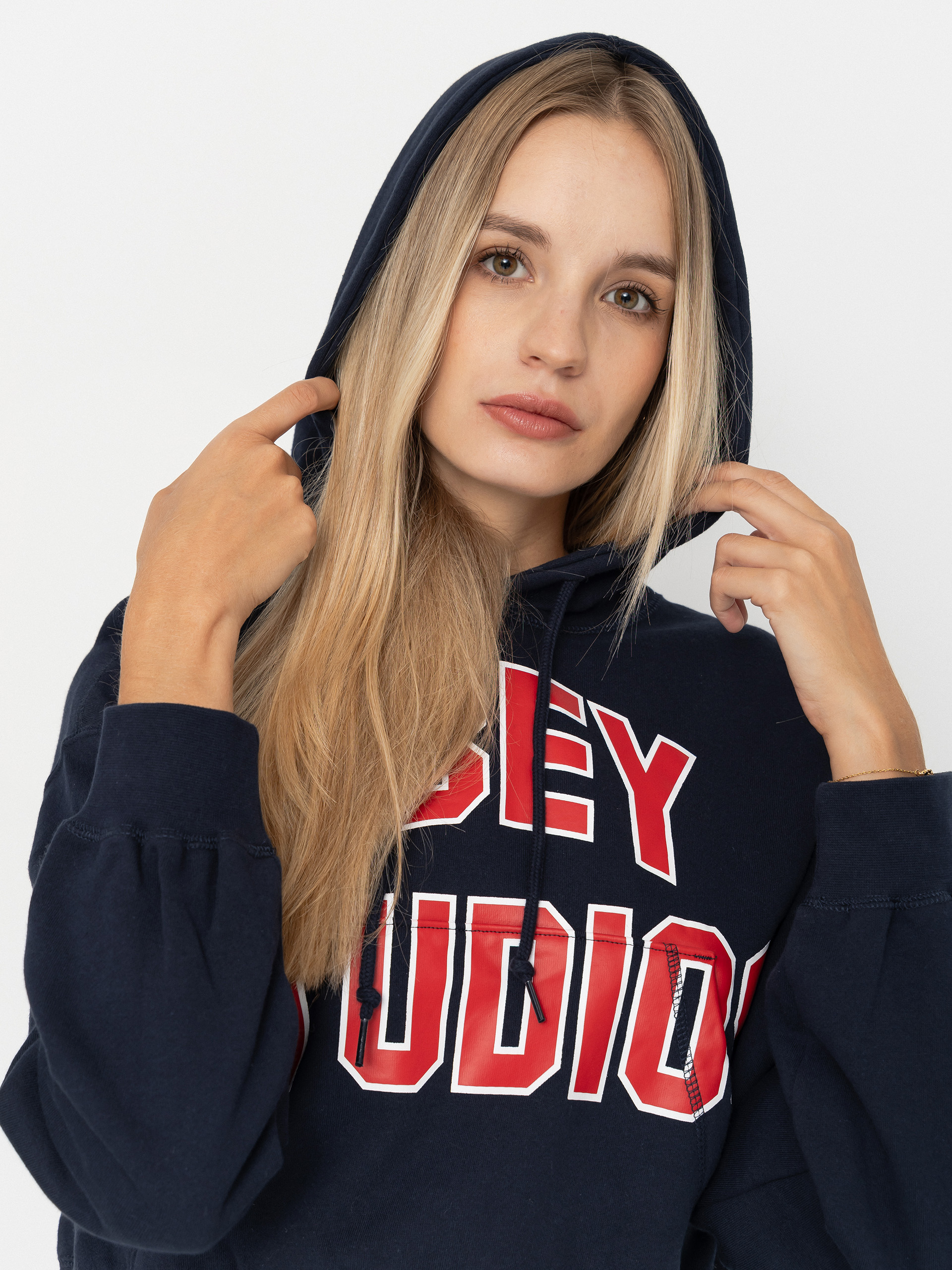 Mikina s kapucí OBEY Studios Collegiate HD Wmn (dark navy)