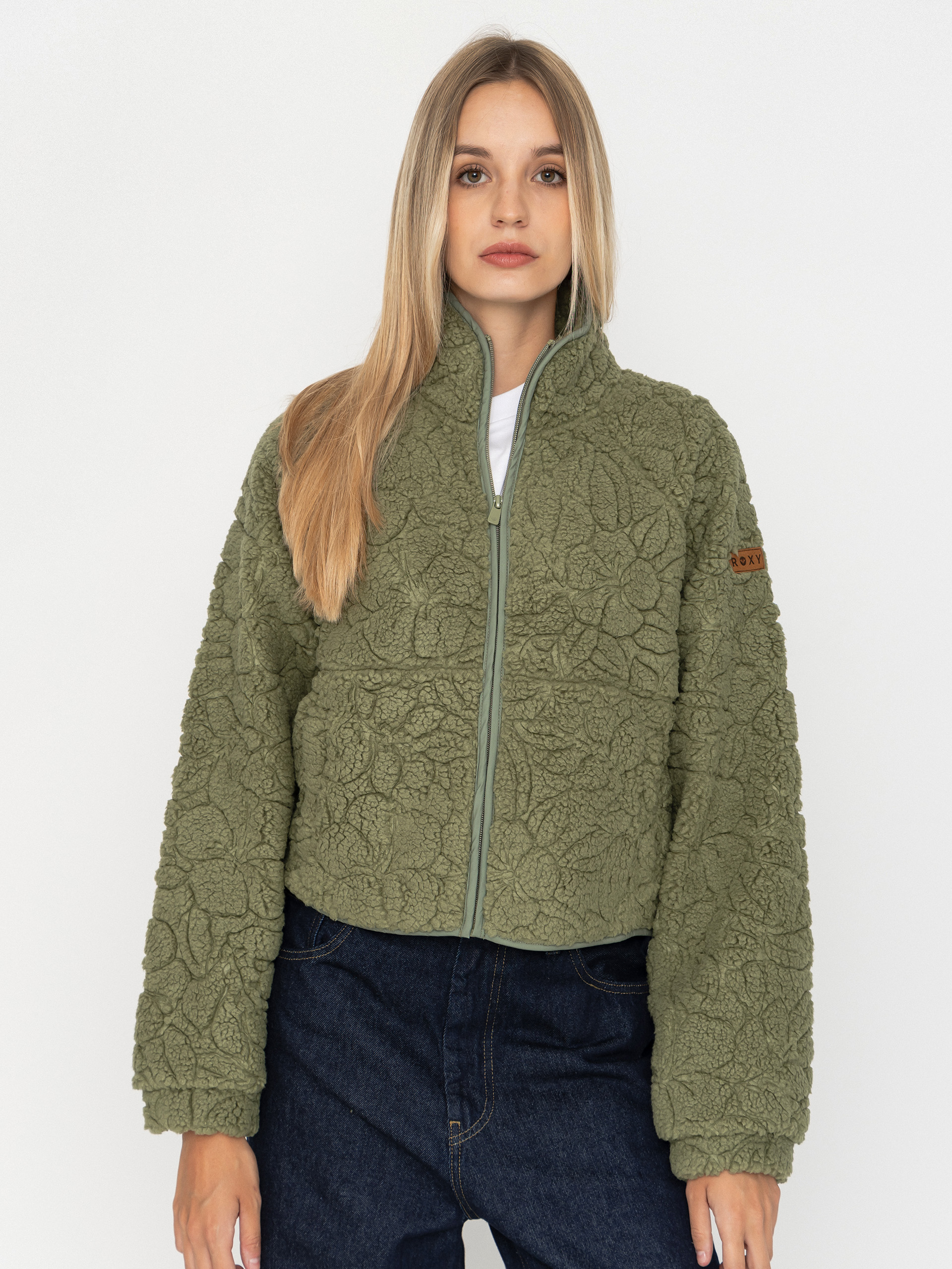 Fleecovu00e1 mikina Roxy Blurry Cloud Wmn (oil green outline mo)