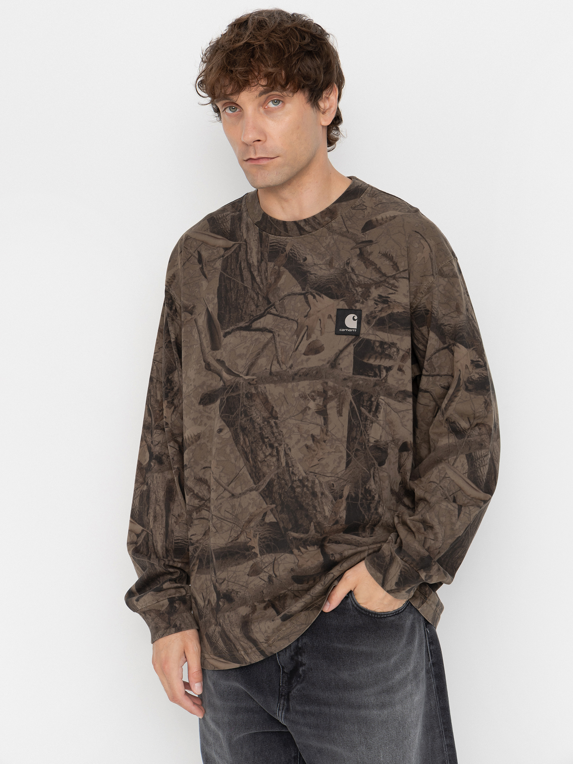 Triko Carhartt WIP Feather Tree (camo feather tree khaki/shungite/garment dyed)
