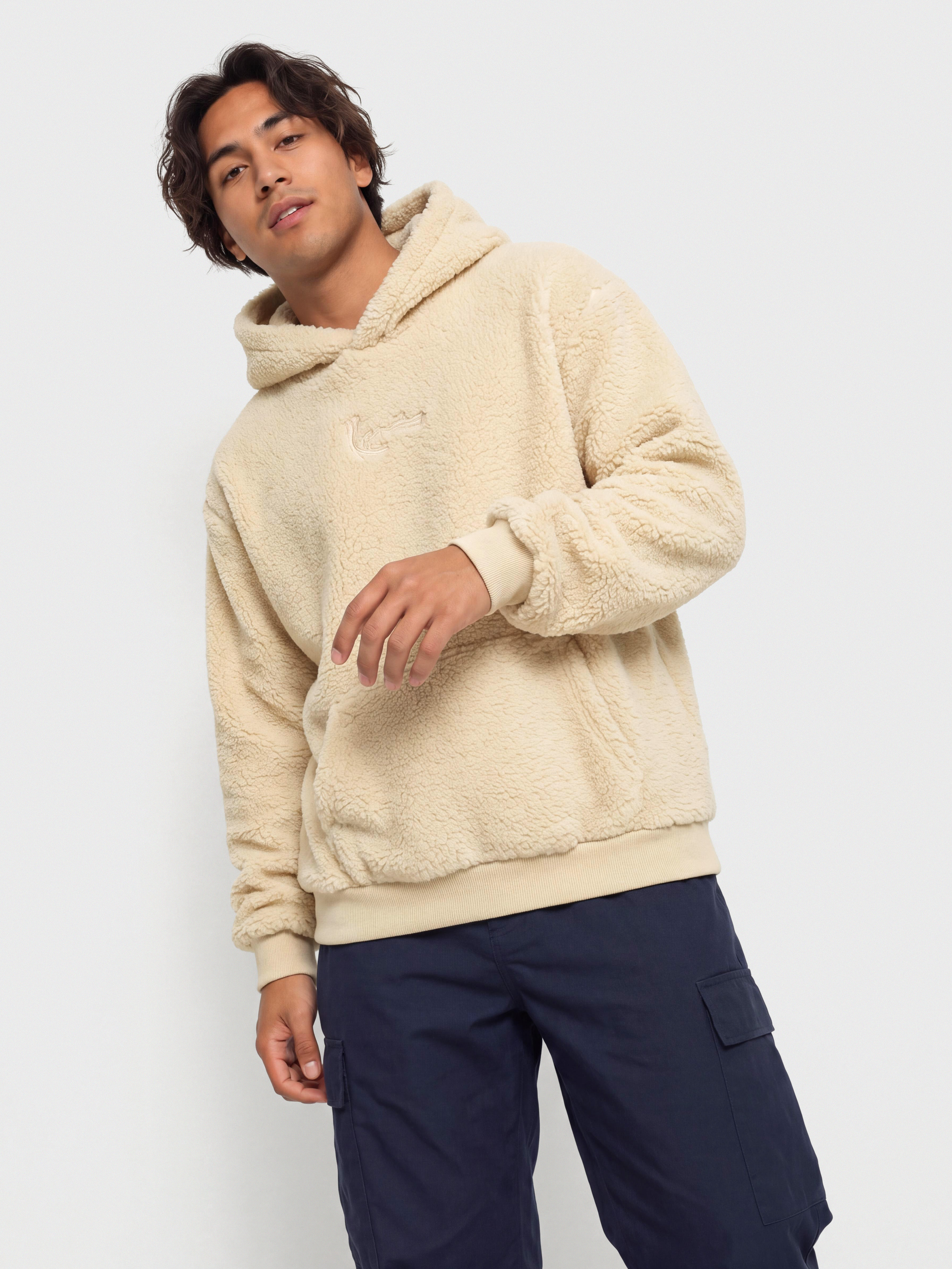 Mikina s kapucu00ed Karl Kani Signature Essential Teddy OS HD (sand)