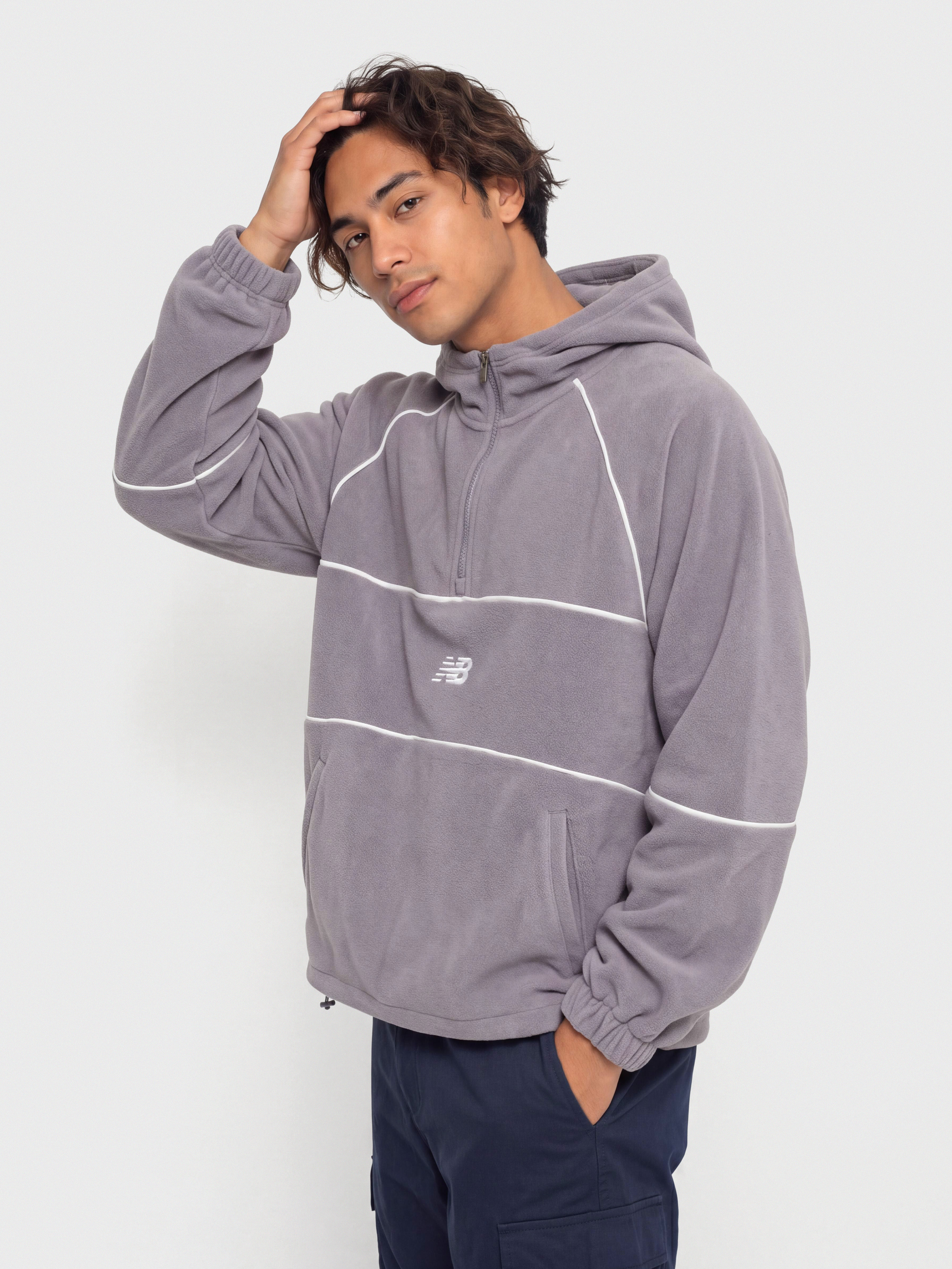 Mikina s kapucí New Balance Trackside Polar Fleece HD (off line grey)