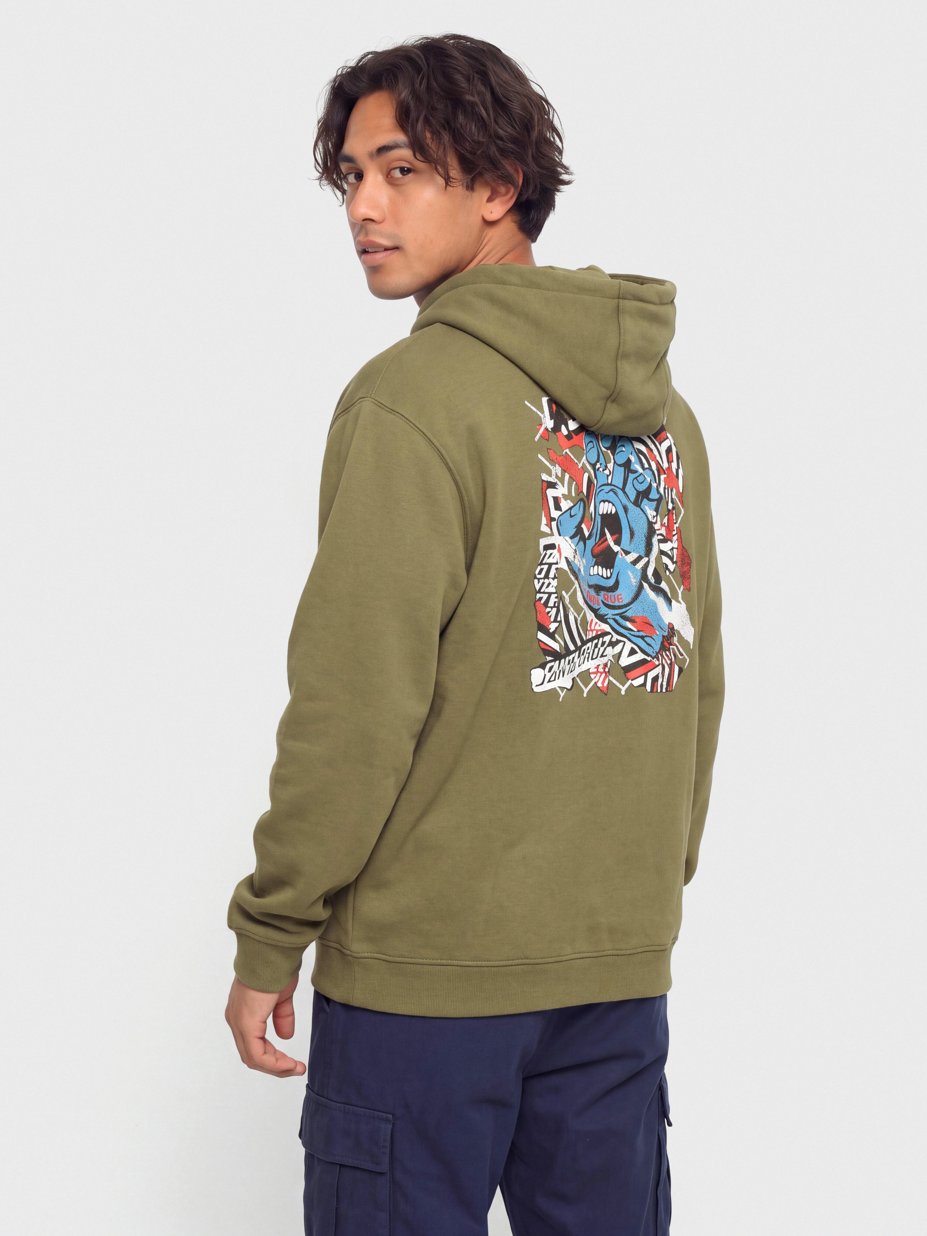 Mikina s kapucu00ed Santa Cruz Damaged Hand HD (deep olive)
