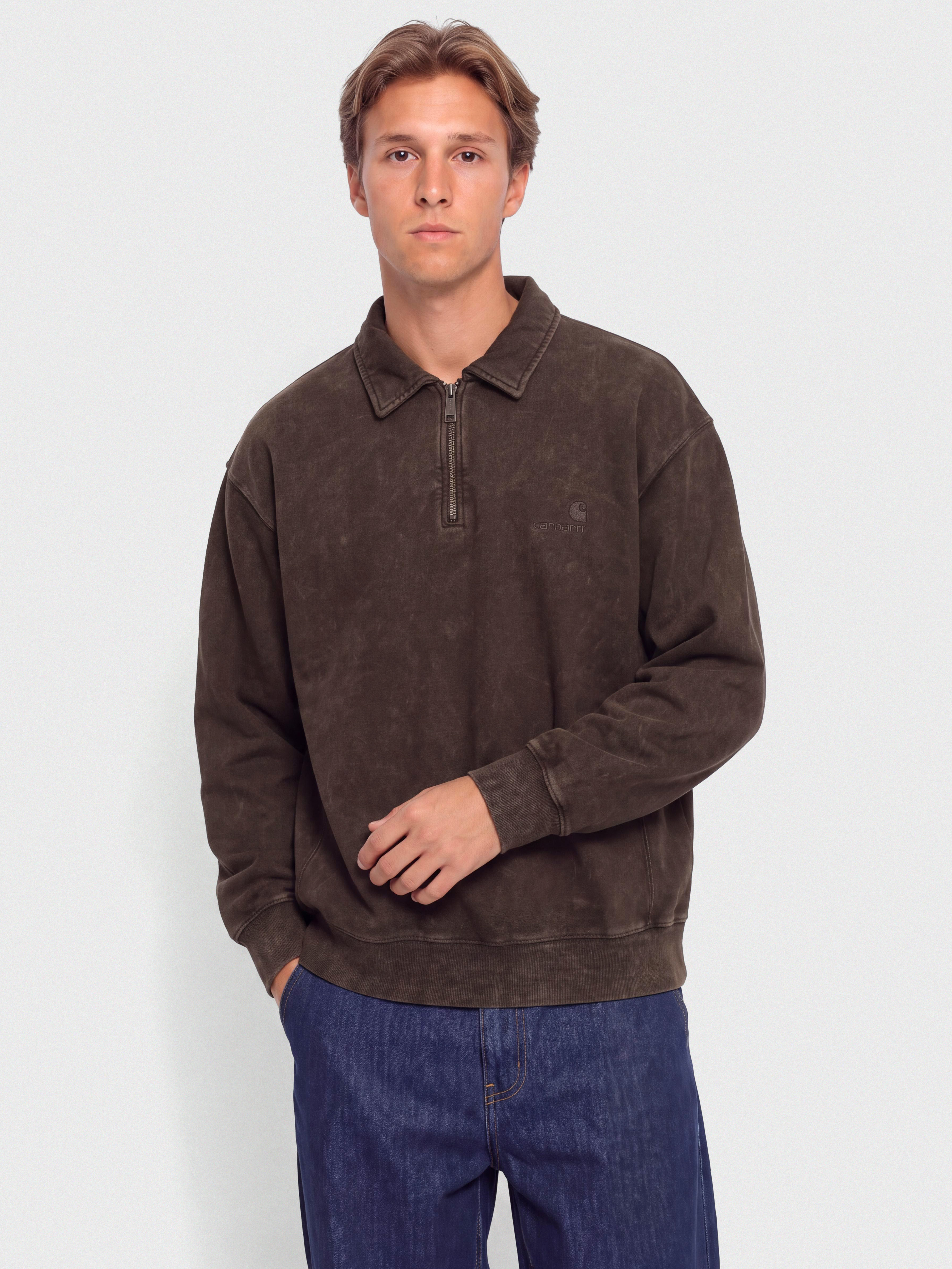 Mikina Carhartt WIP Lambert Polo (tobacco/moon wash)