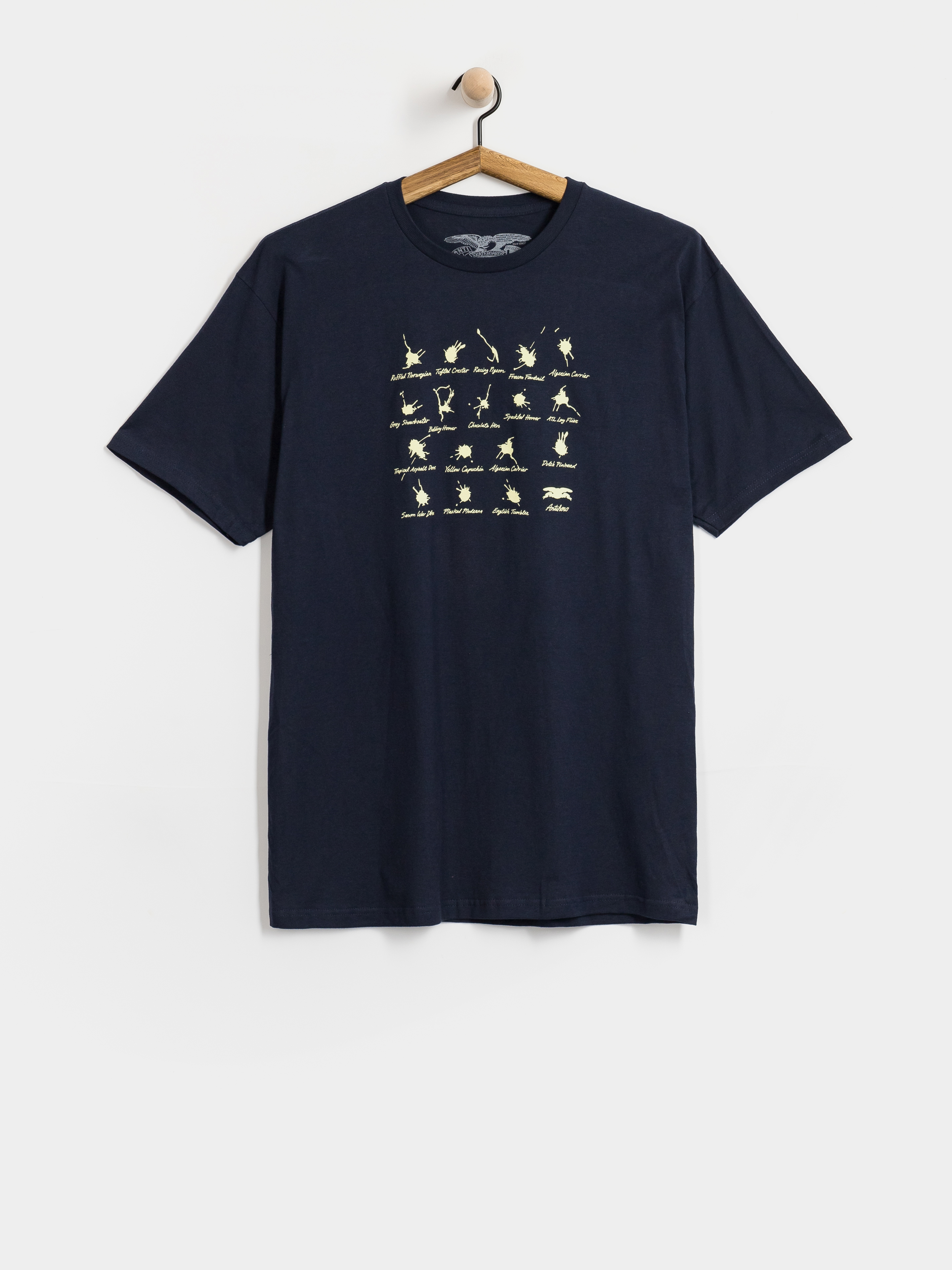 Tričko Antihero Damn Pigeons (navy w/pale yellow print)
