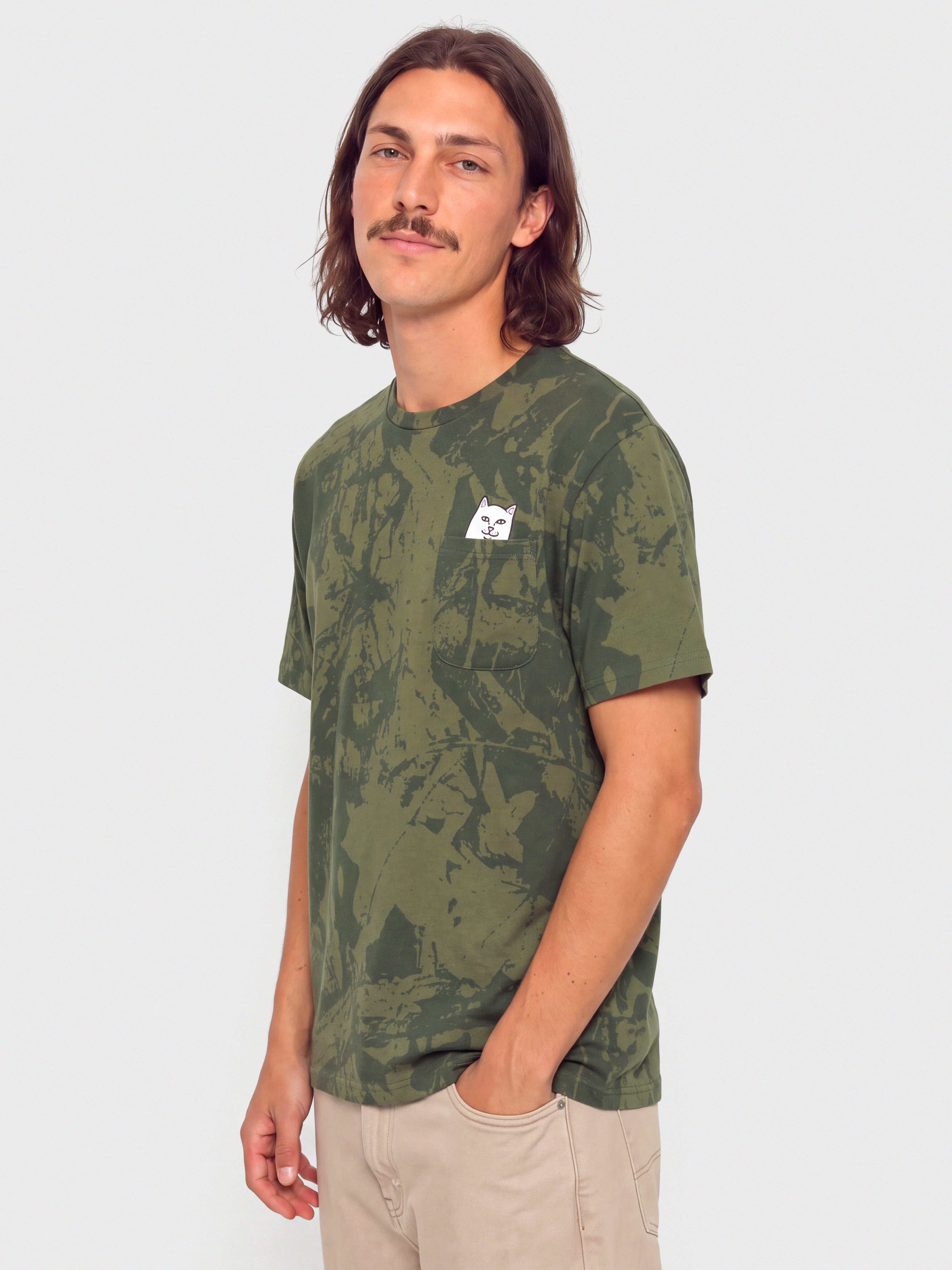 Tričko RipNDip Lord Nermal Pocket (forest camo)