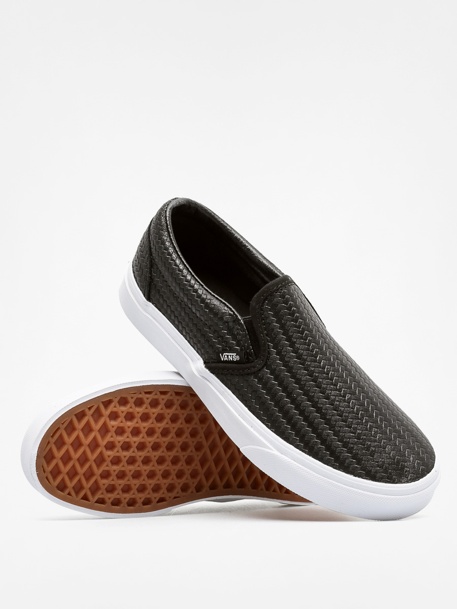 vans classic embossed black weave slip on