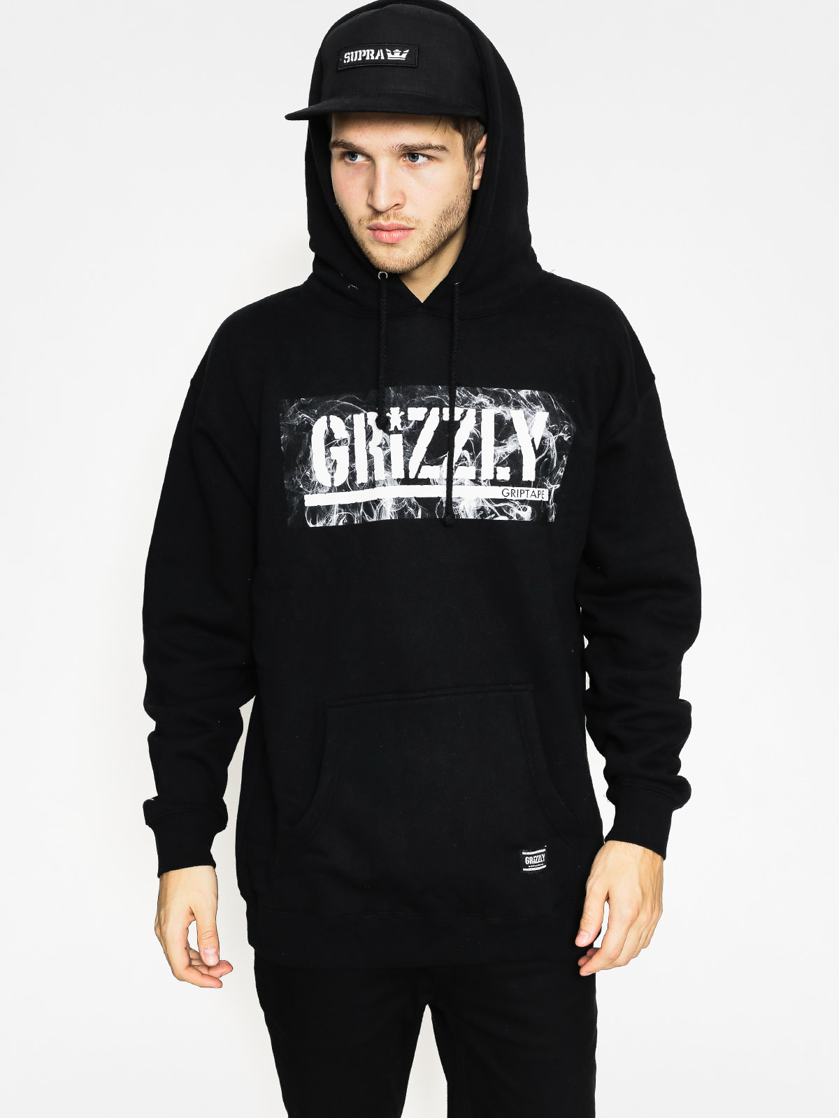 Mikina s kapucí Grizzly Griptape Hot Box Logo Stamp HD (black)