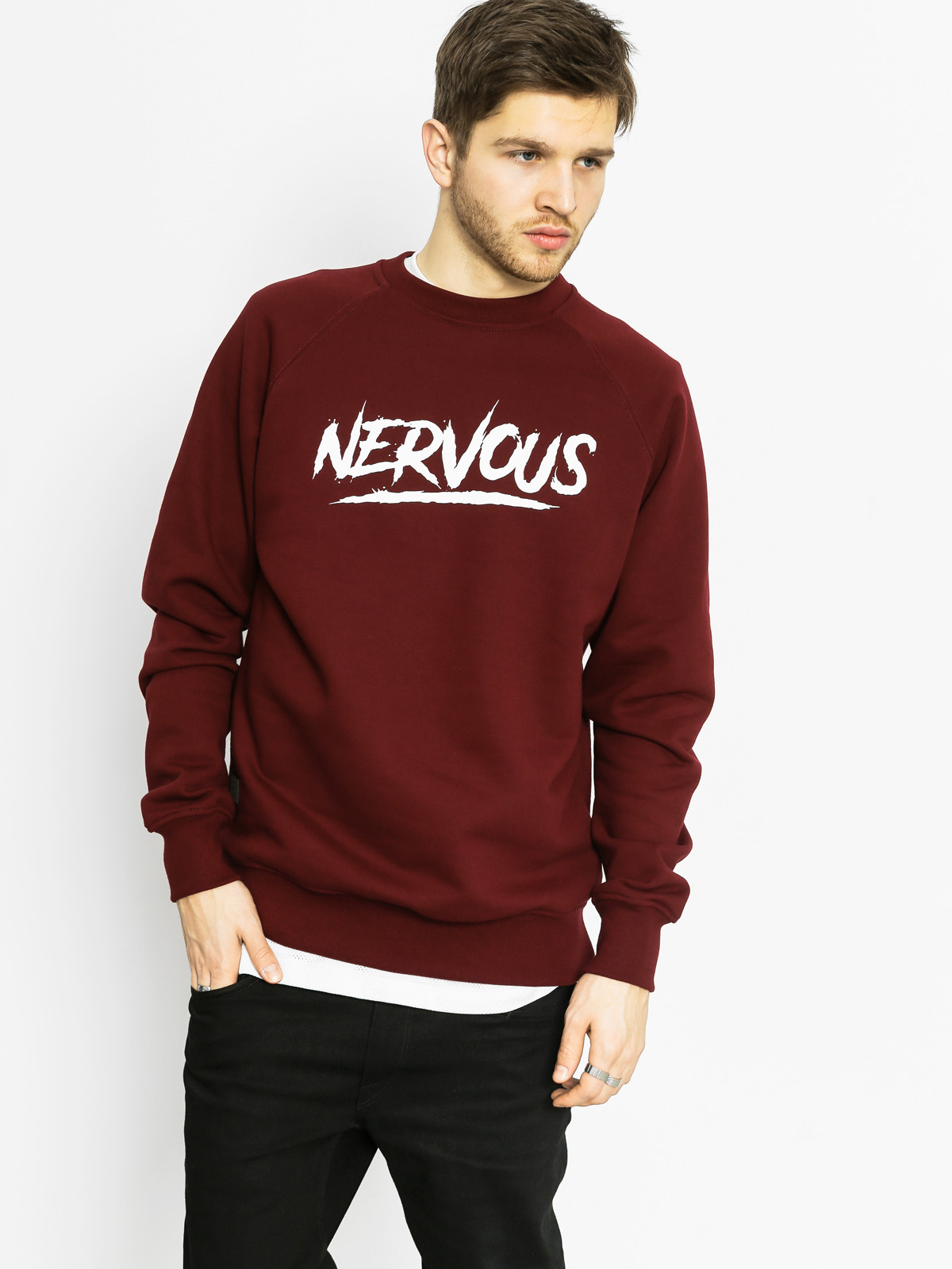 Mikina Nervous Scratch Crew (maroon)