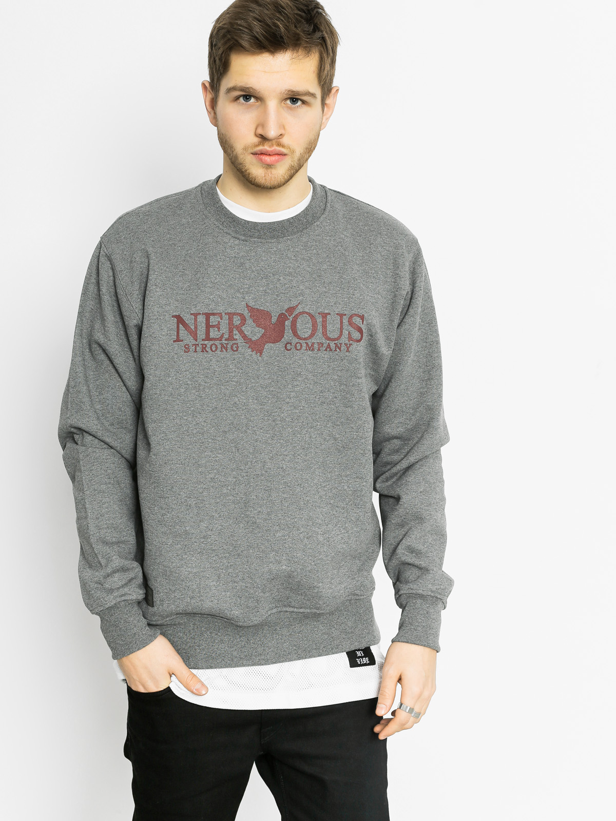 Mikina Nervous Classic Crew (grey/maroon)