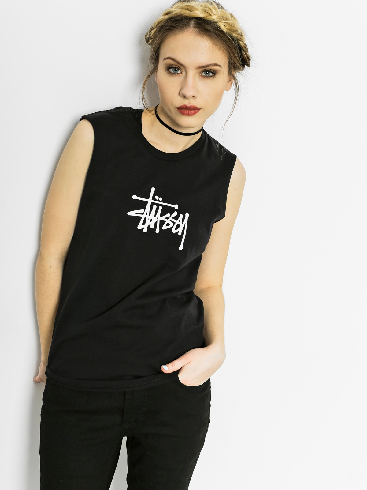Tričko Stussy Basic Raw Edge Muscle Wmn (black)