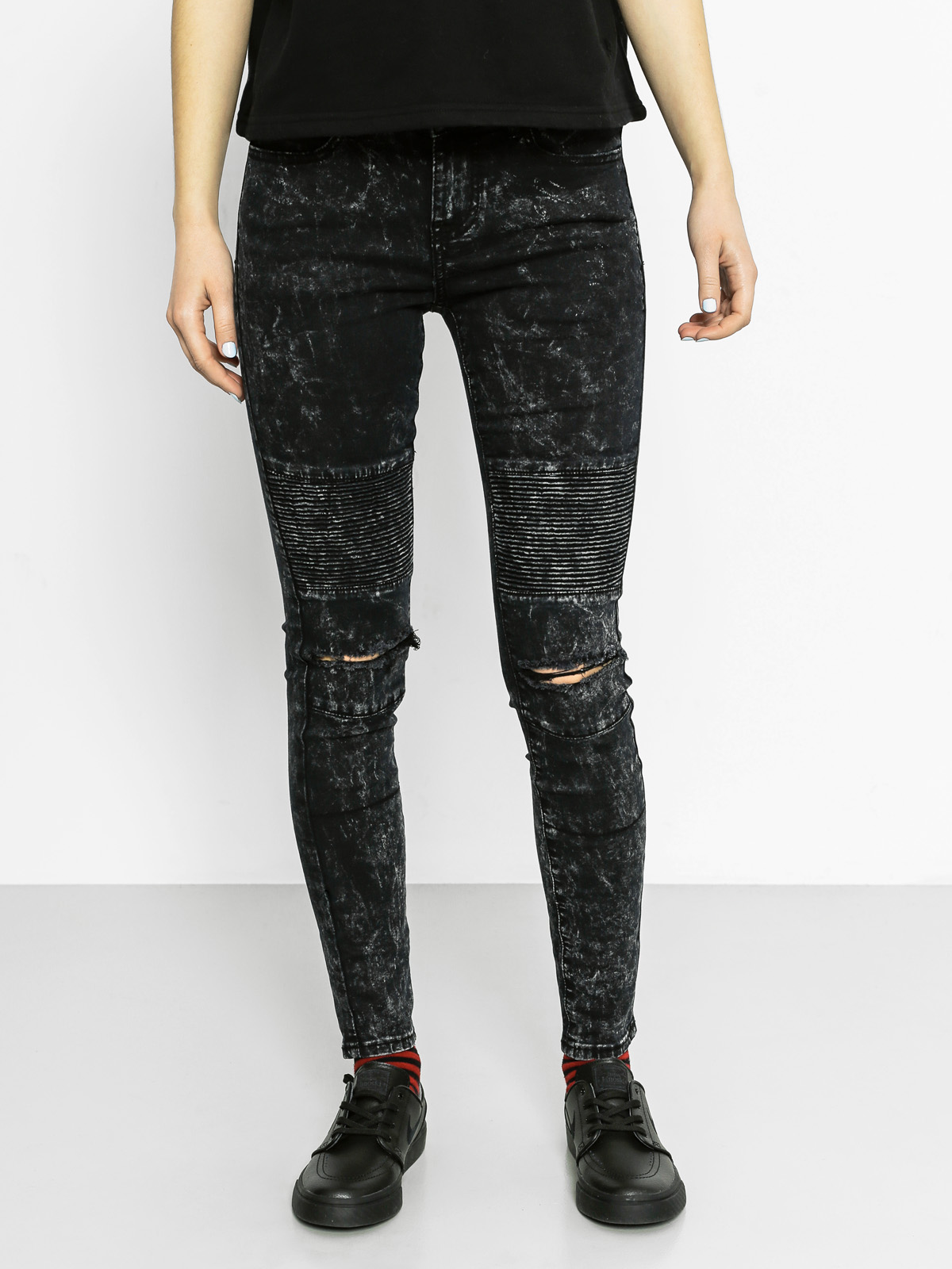 Kalhoty Sixth June Jean Biker Dystroy Wmn (black wash)