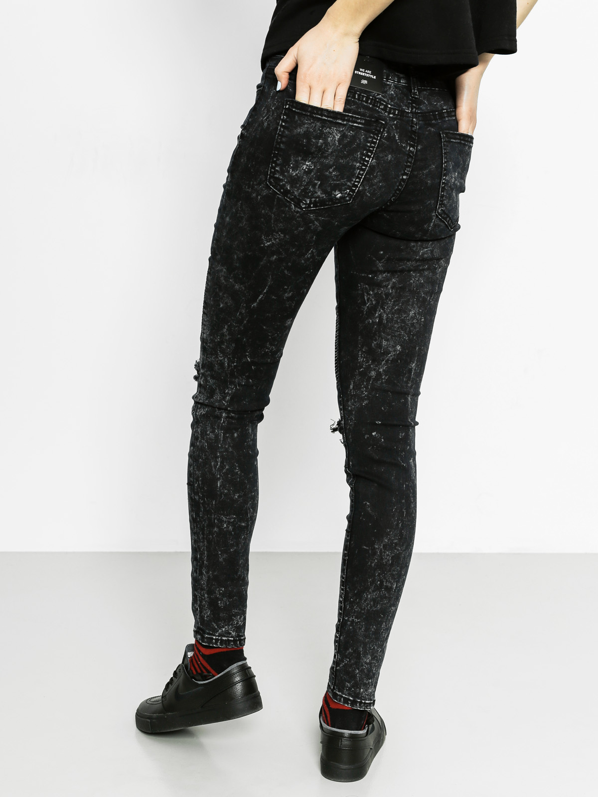 Kalhoty Sixth June Jean Biker Dystroy Wmn (black wash)