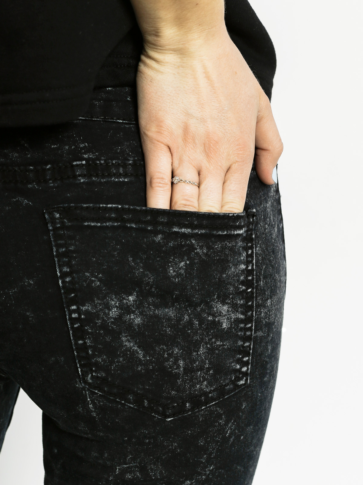 Kalhoty Sixth June Jean Biker Dystroy Wmn (black wash)