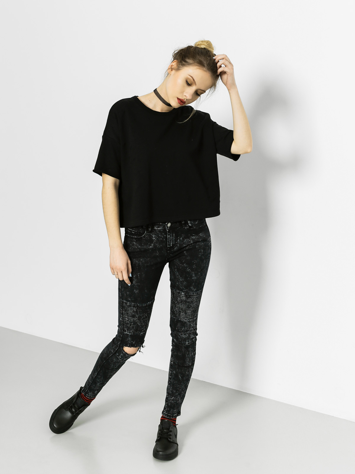 Kalhoty Sixth June Jean Biker Dystroy Wmn (black wash)