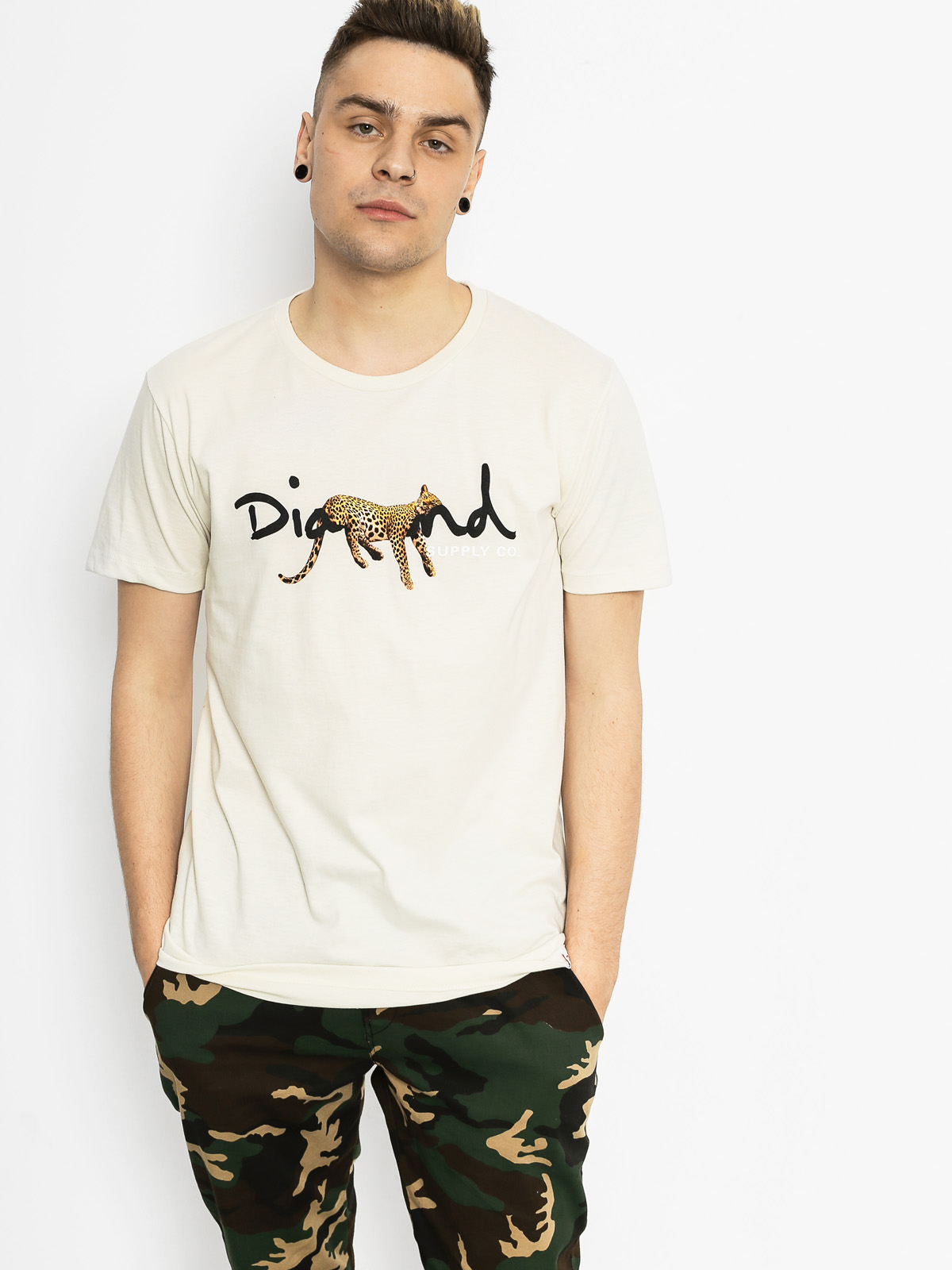 Diamond Supply Co. Tričko Leopard Og Script (cream)