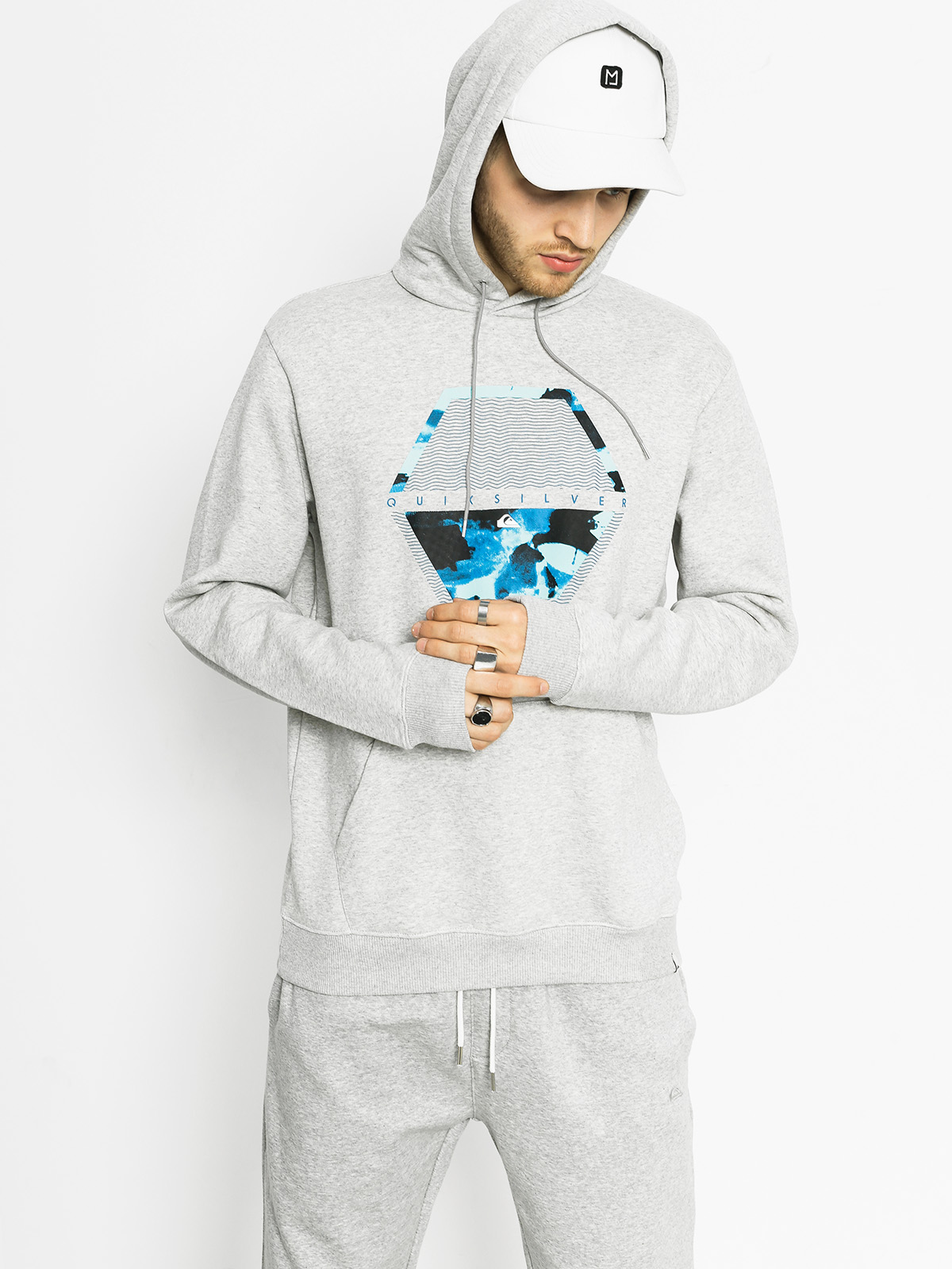 Quiksilver Mikina s kapucí Comfort Place HD (light grey heather)