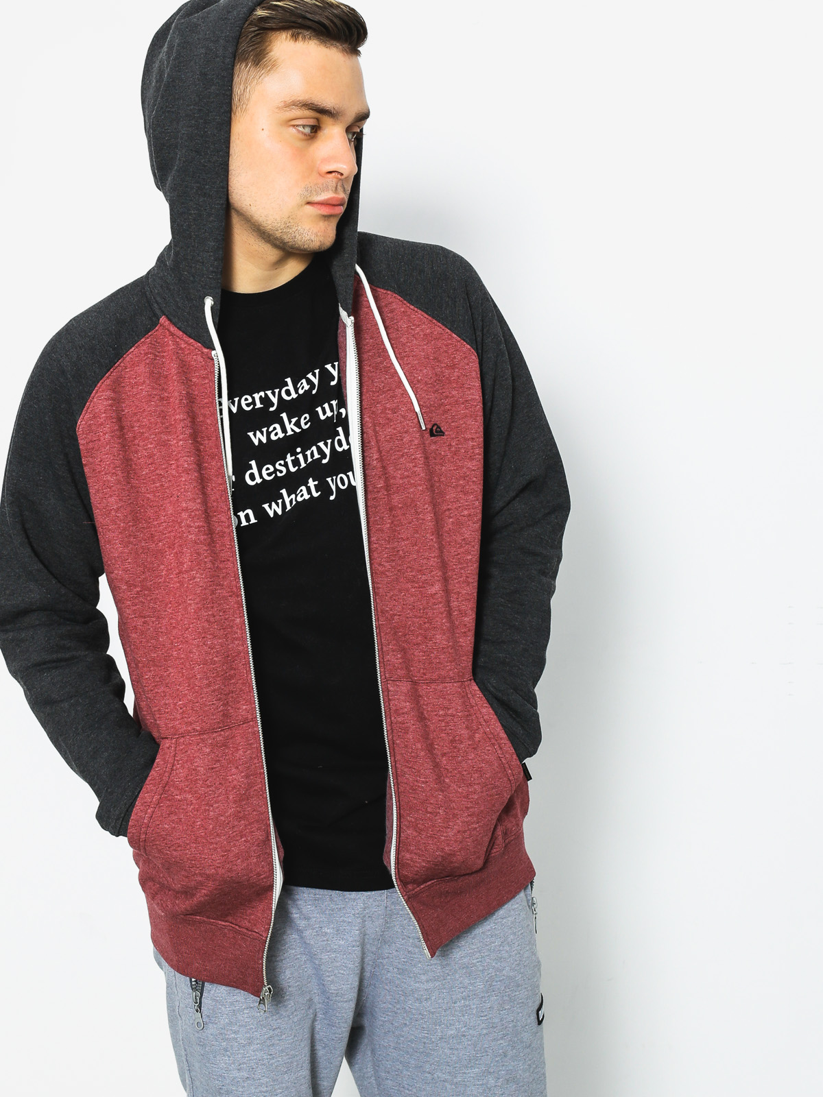 Mikina s kapucí Quiksilver Everyday ZHD (pomegrenate)