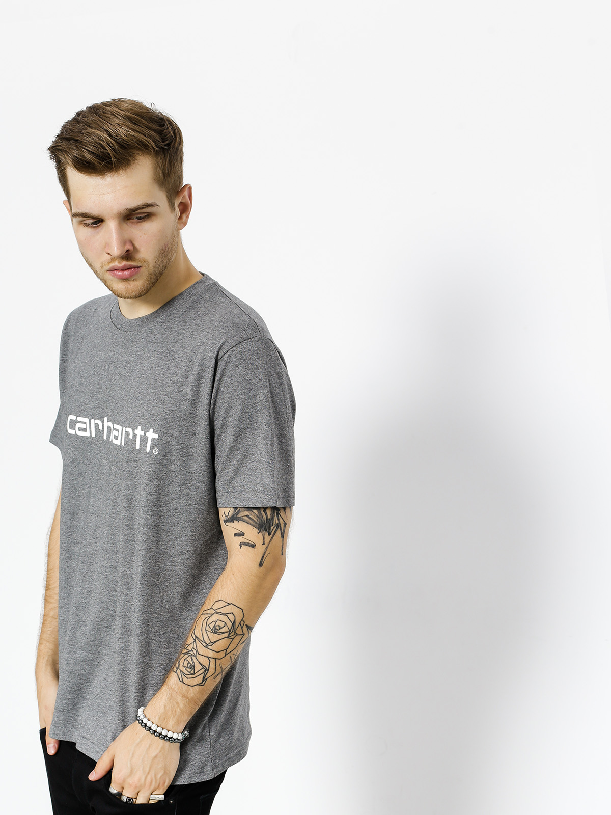 Tričko Carhartt Script (dark grey heather/white)