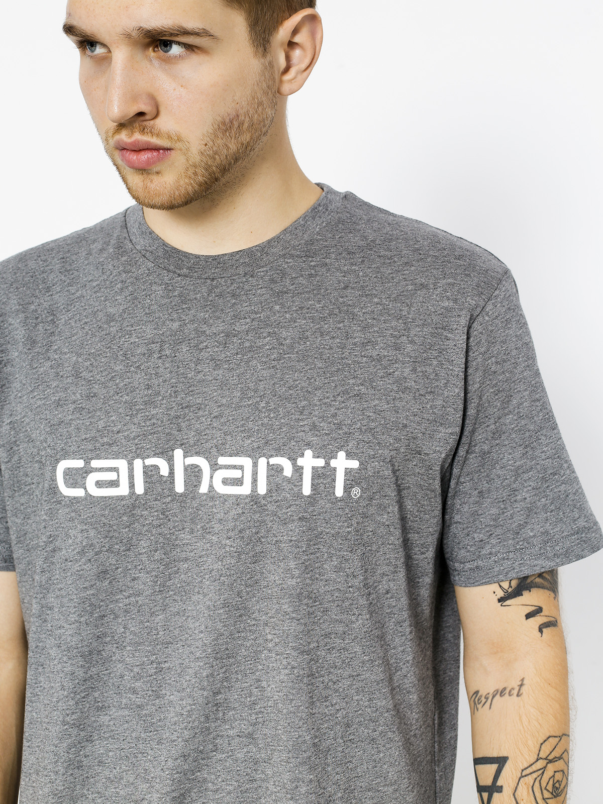 Tričko Carhartt Script (dark grey heather/white)