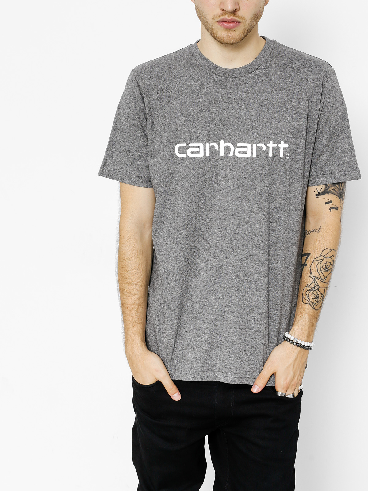 Tričko Carhartt Script (dark grey heather/white)