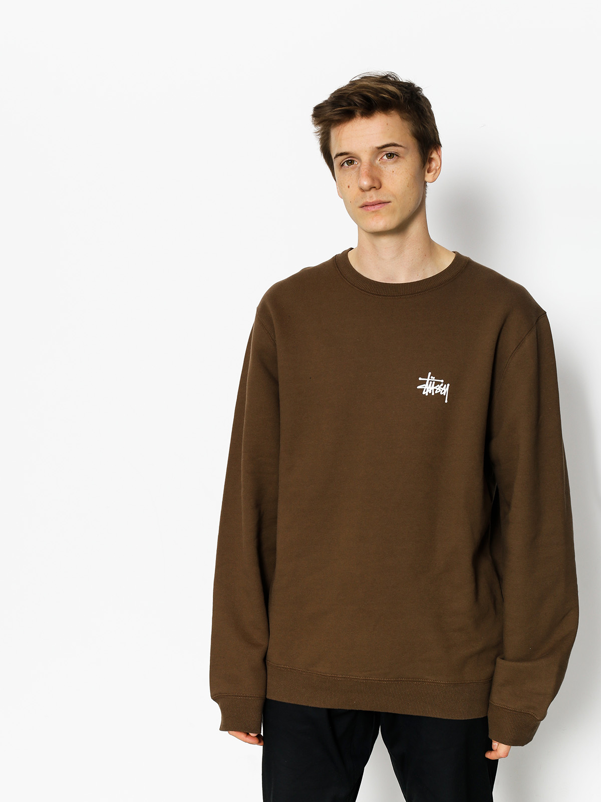 Mikina Stussy Basic Crew (chocolate)