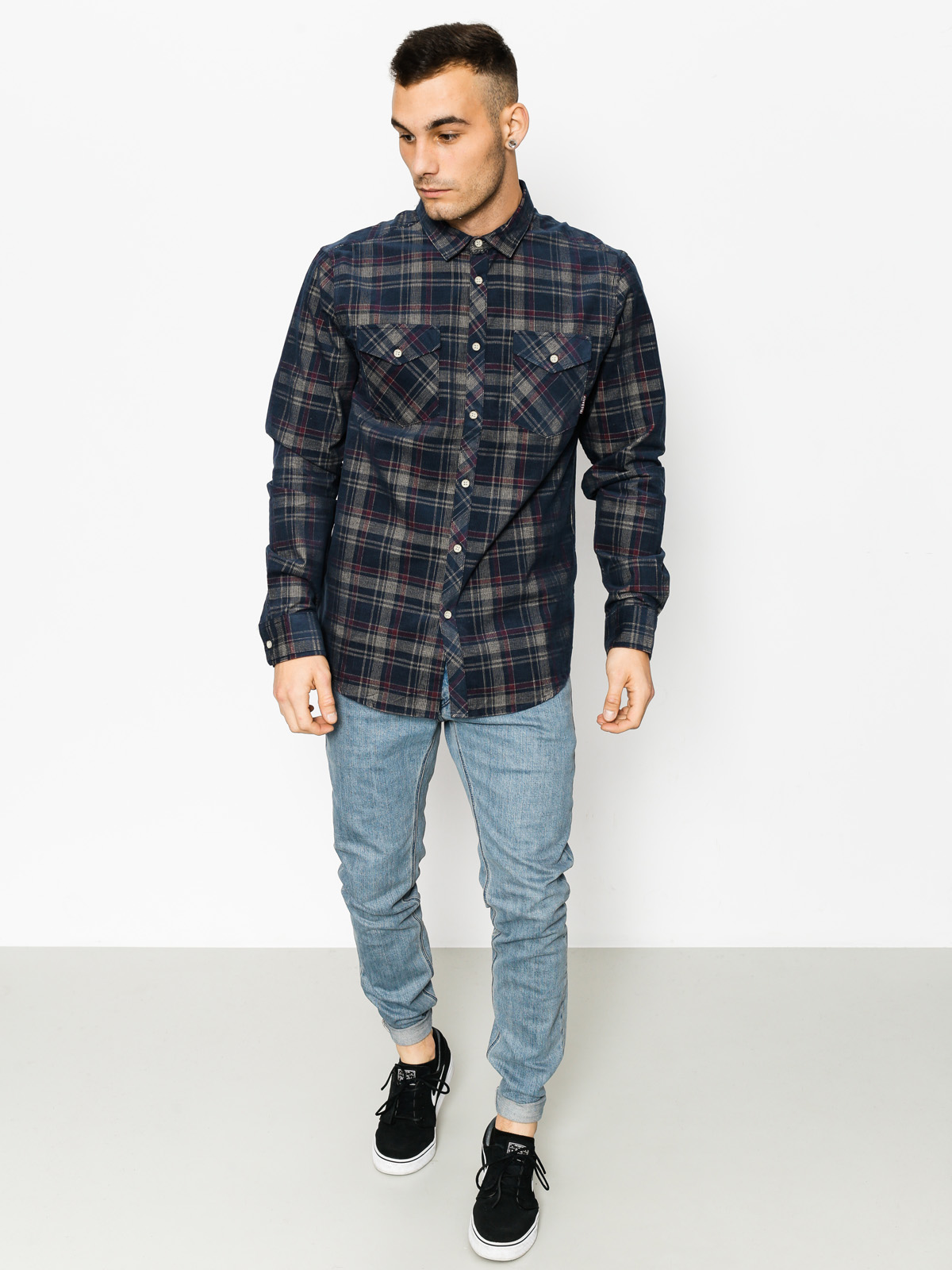 Iriedaily Košile Cord Checker Ls (navy red)