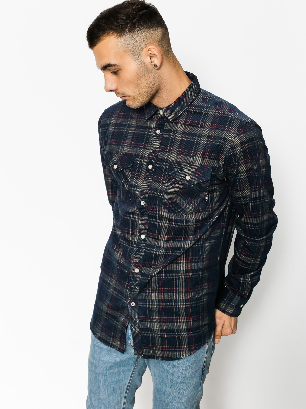 Iriedaily Košile Cord Checker Ls (navy red)