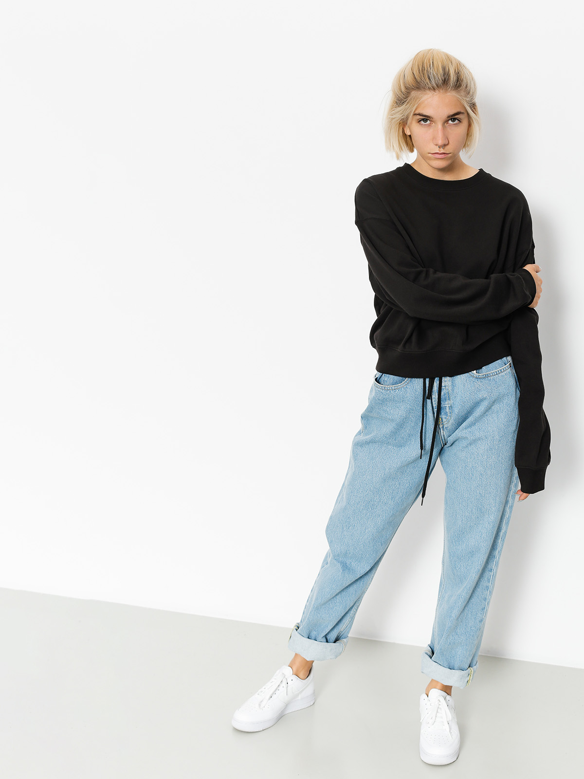 Mikina Stussy Ezra Cropped Baggy Wmn (black)