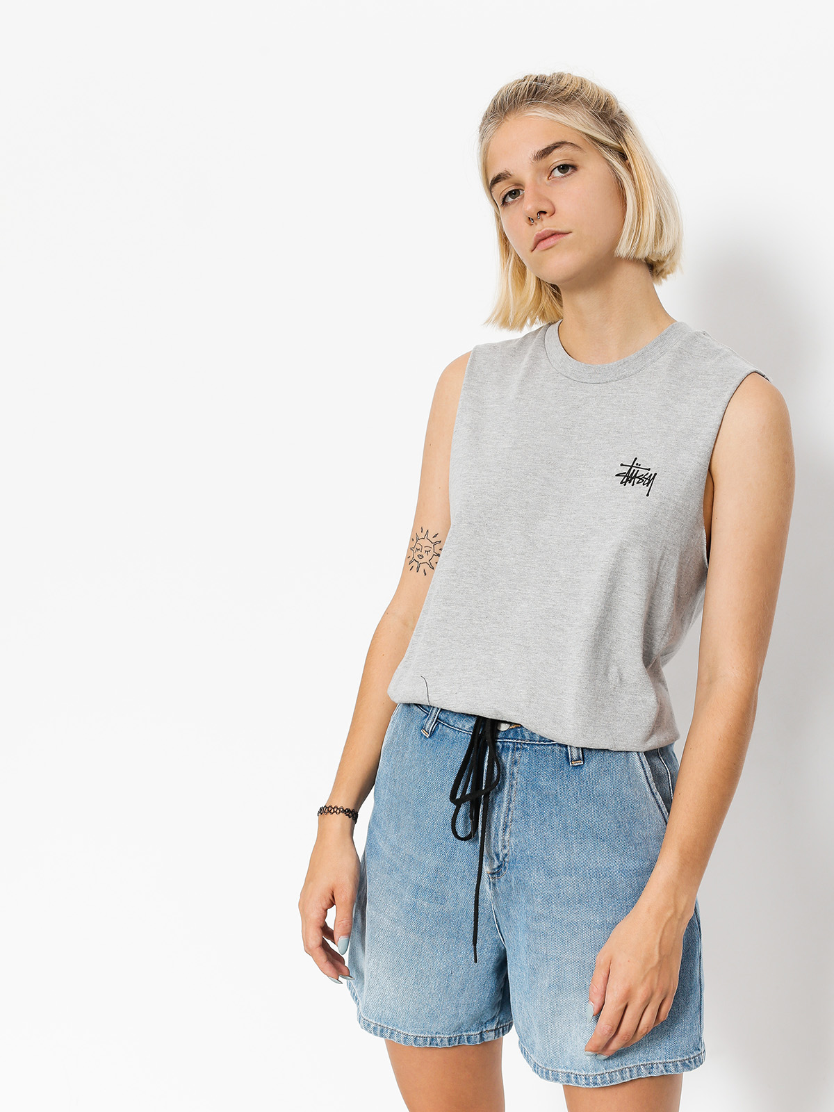 Stussy Tričko Basic Raw Muscle Wmn (grey heather)