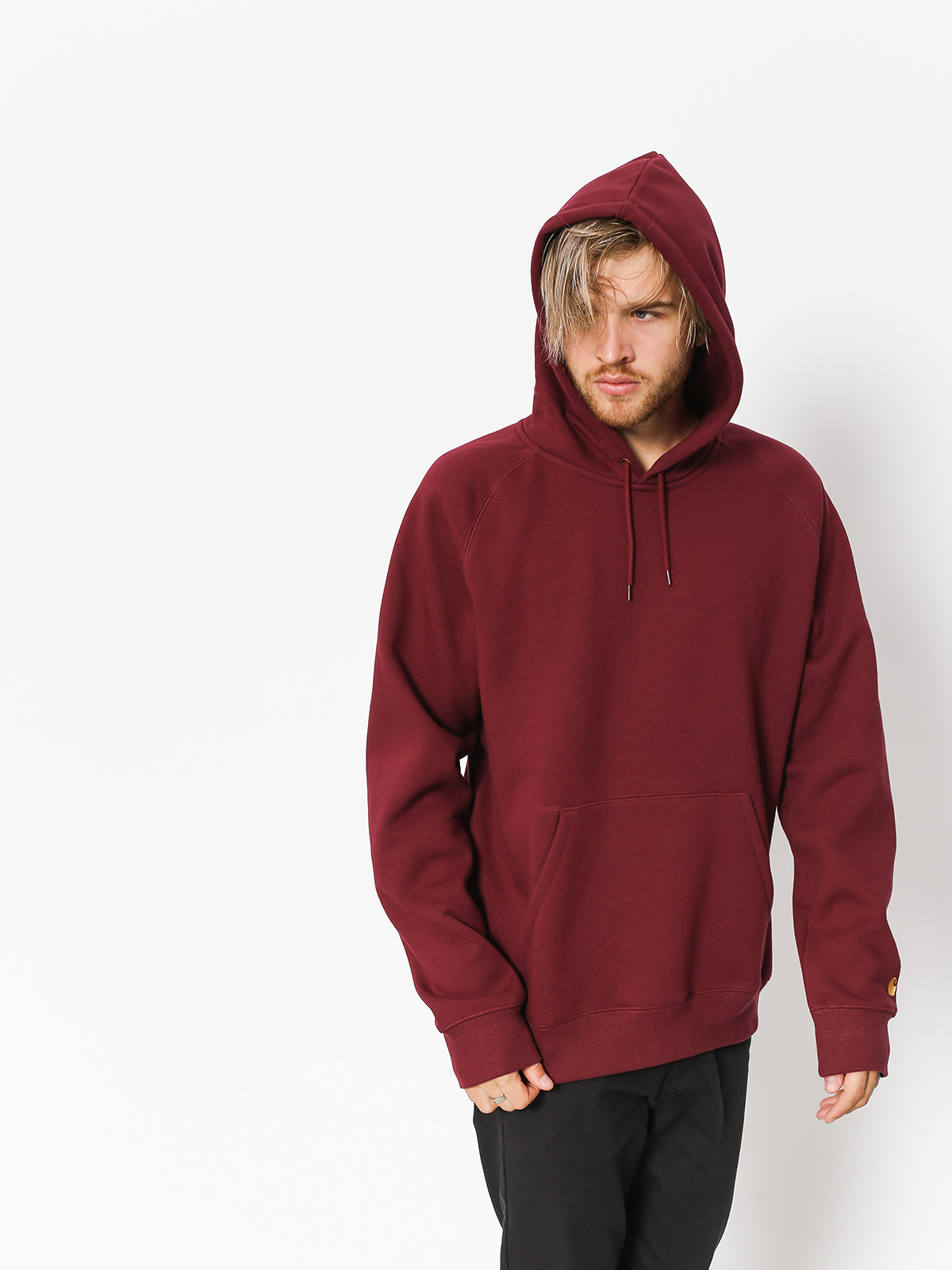 Mikina s kapucí Carhartt WIP Chase HD vínově červená (mulberry/gold)