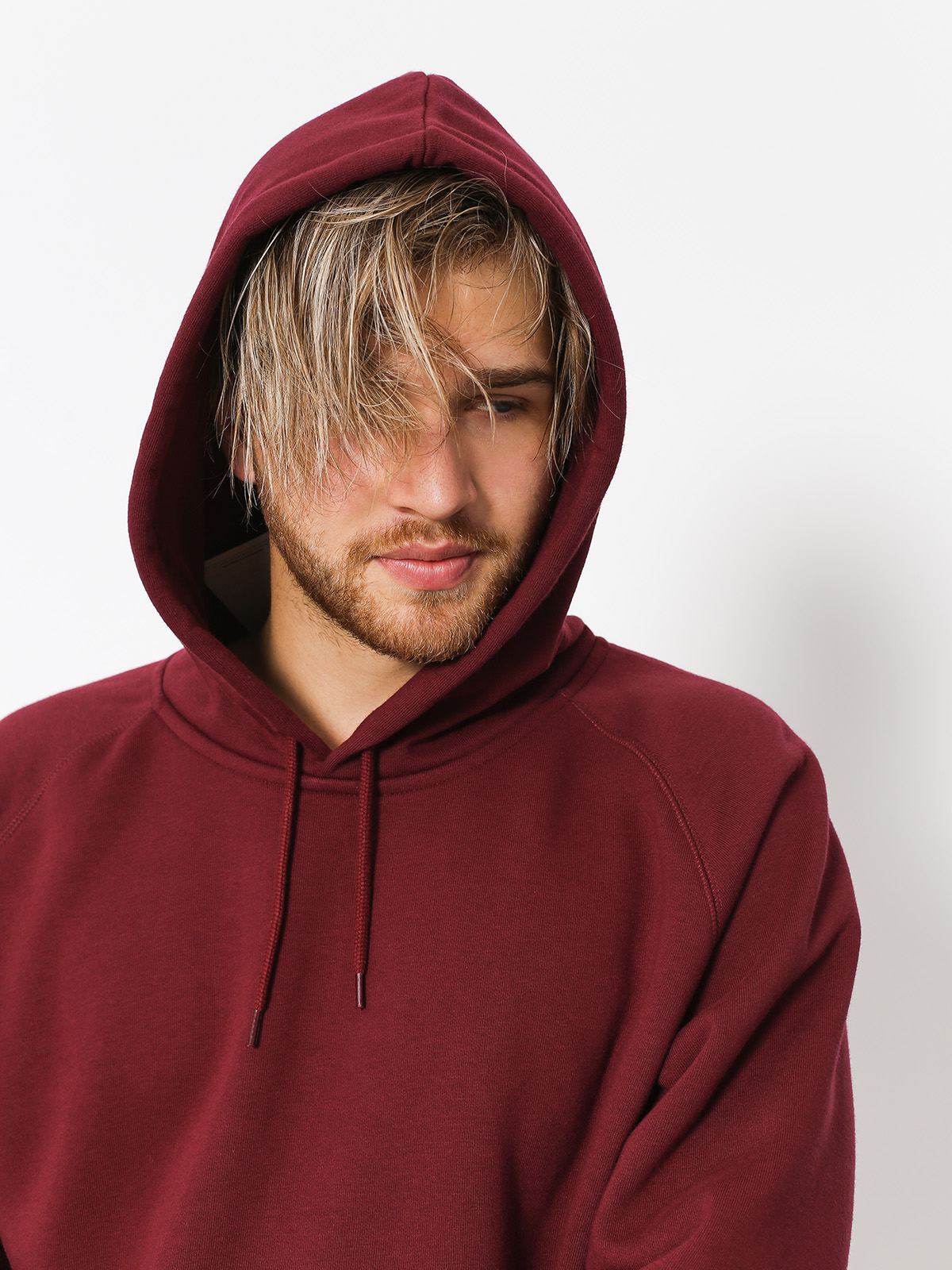 Mikina s kapucí Carhartt WIP Chase HD vínově červená (mulberry/gold)