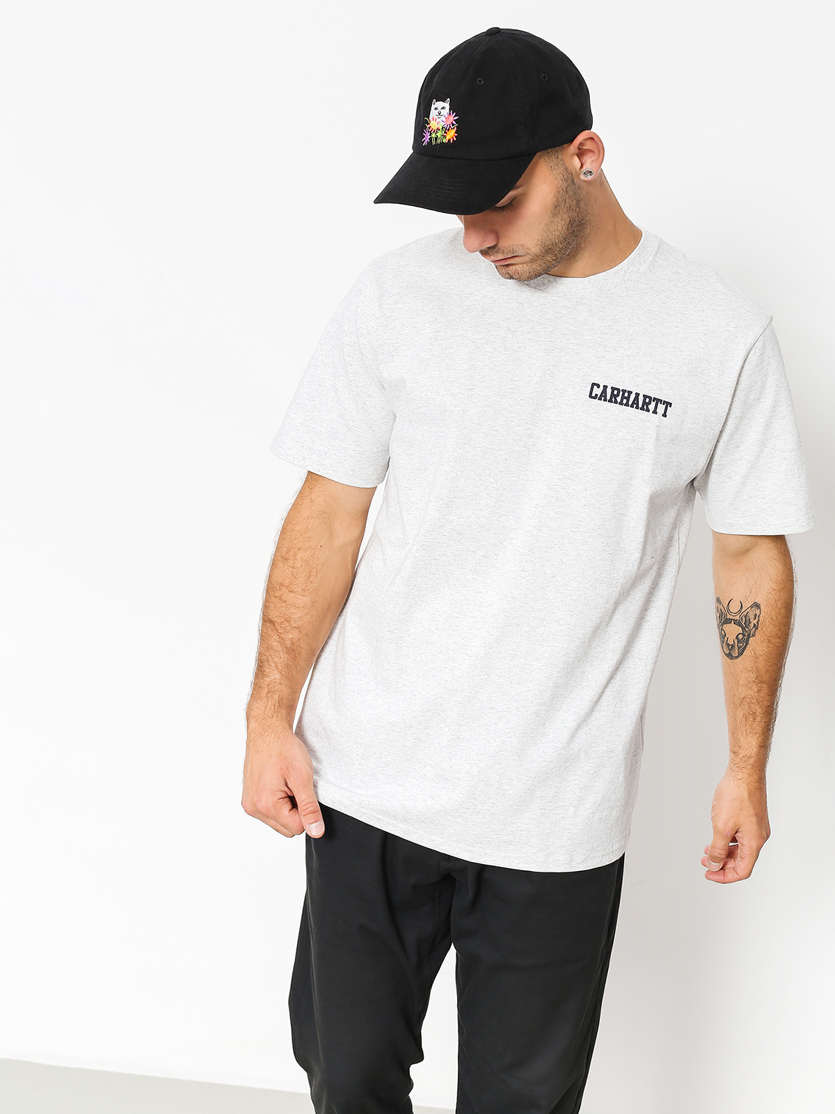 Tričko Carhartt WIP College Script (ash heather/dark navy)