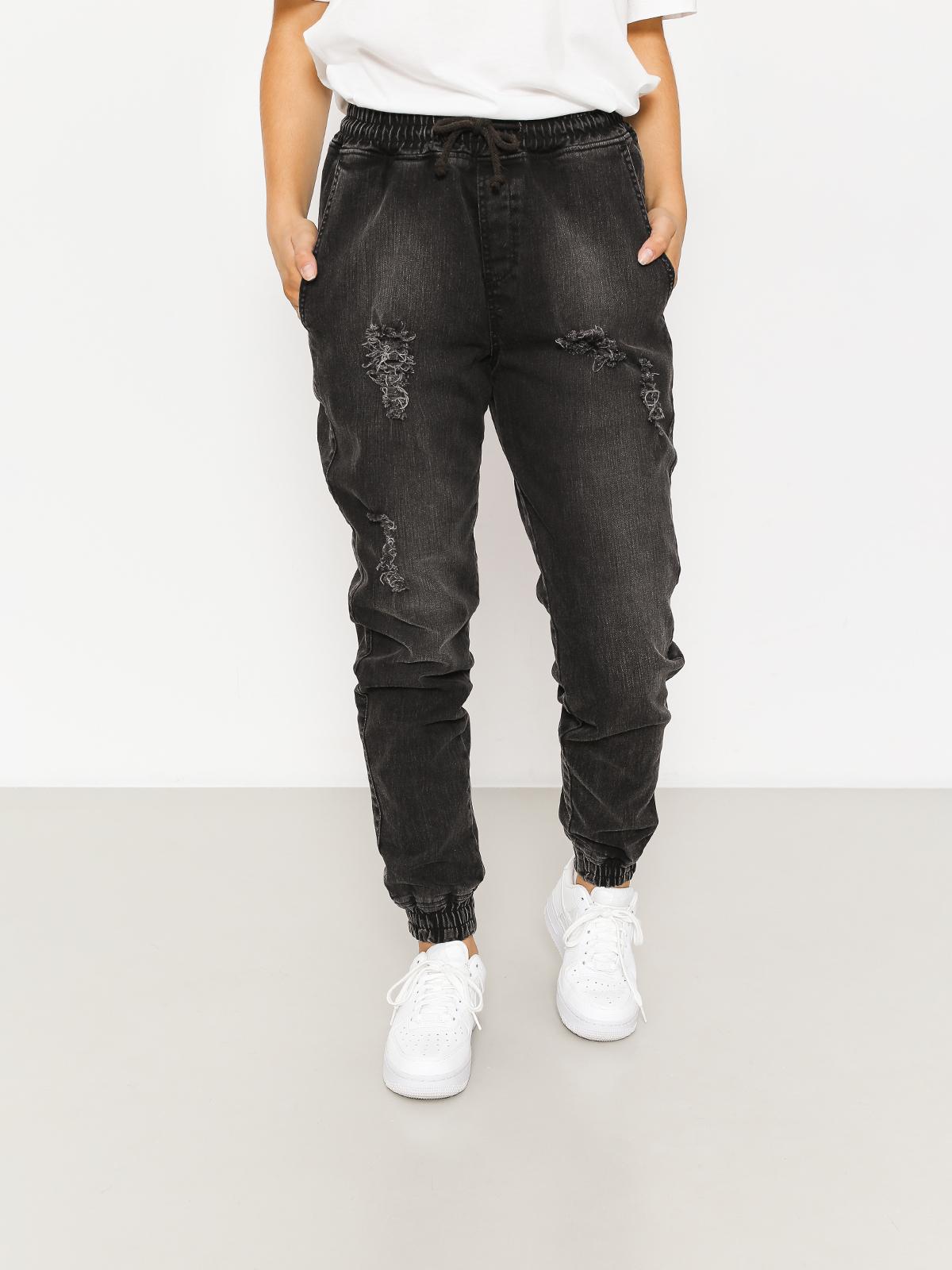 Kalhoty Diamante Wear Rm Jeans Jogger Wmn (ripped black jeans)