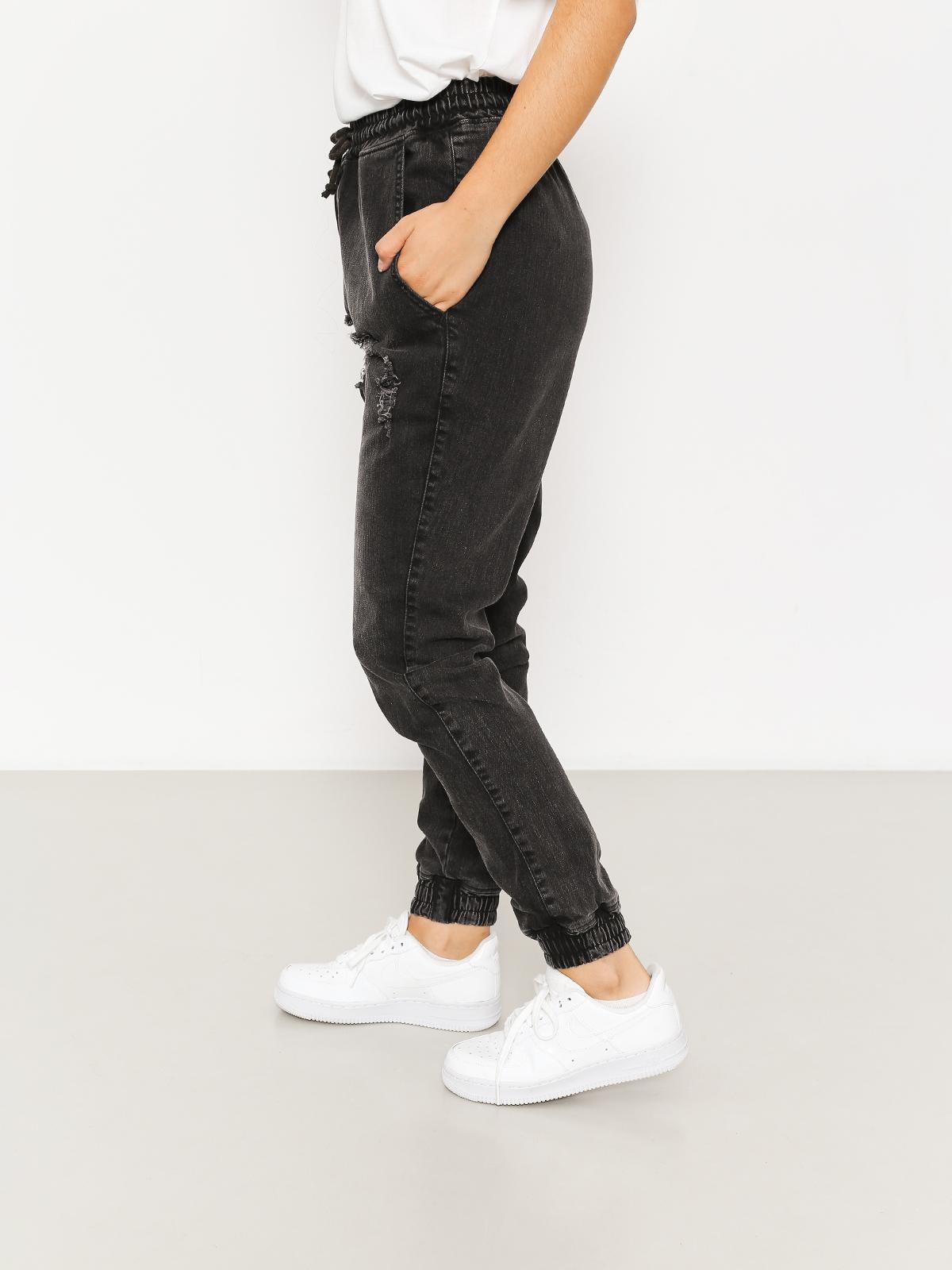 Kalhoty Diamante Wear Rm Jeans Jogger Wmn (ripped black jeans)